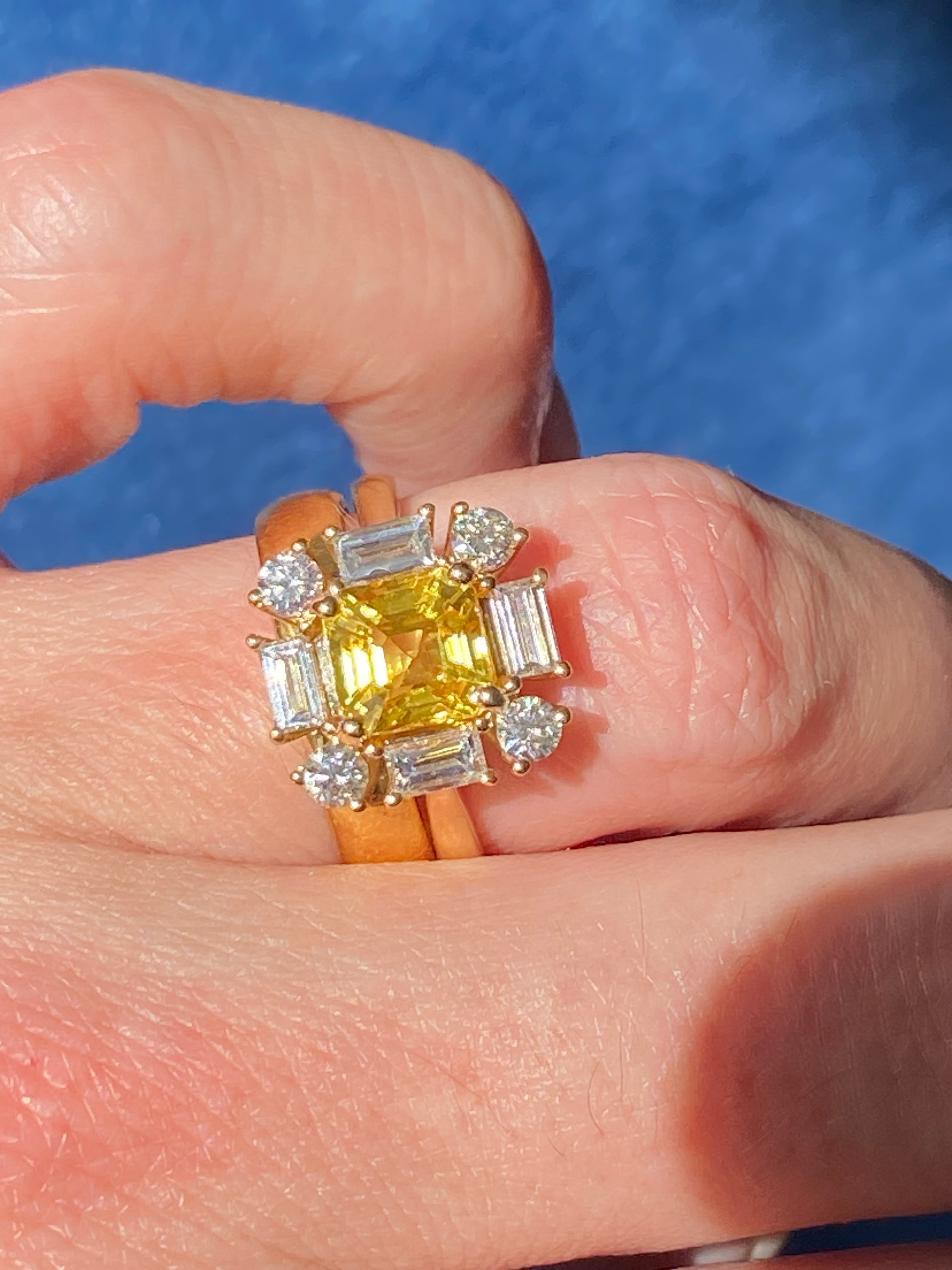 2.26 Carat Yellow Sapphire and 0.92 ctw Natural Diamond Ring in 18ct Yellow Gold