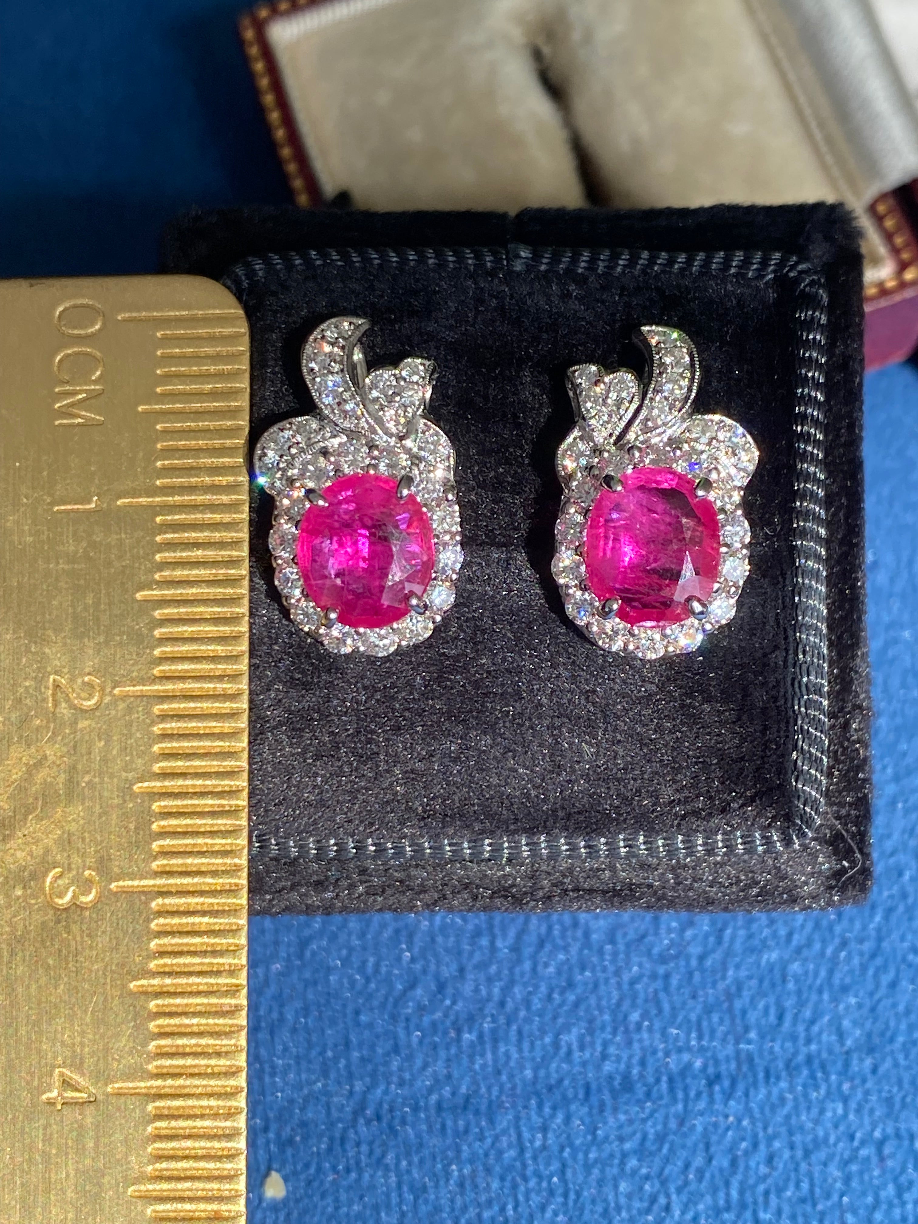 3.98 CTW Vintage Burmese Ruby Stud Earrings in 18ct White Gold