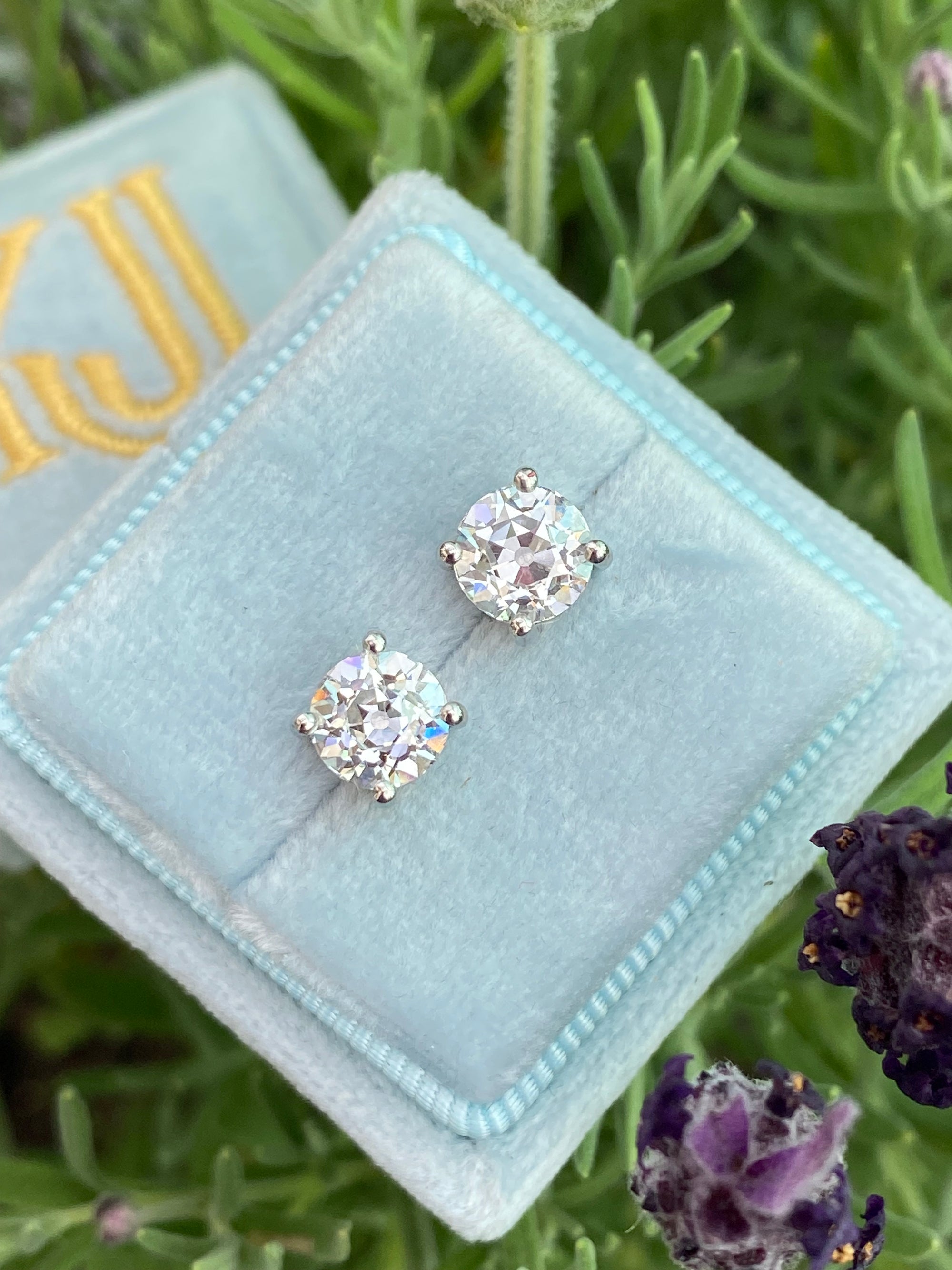 Heritage 2.00 CTW + Old Cut Lab Grown Diamond Solitaire Stud Earrings, at Least F Colour / VS Clarity