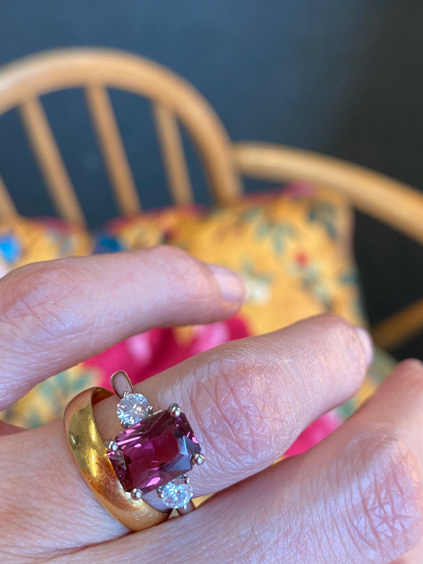 2.46 Carat Cut Pink Tourmaline and Diamond Ring in Platinum