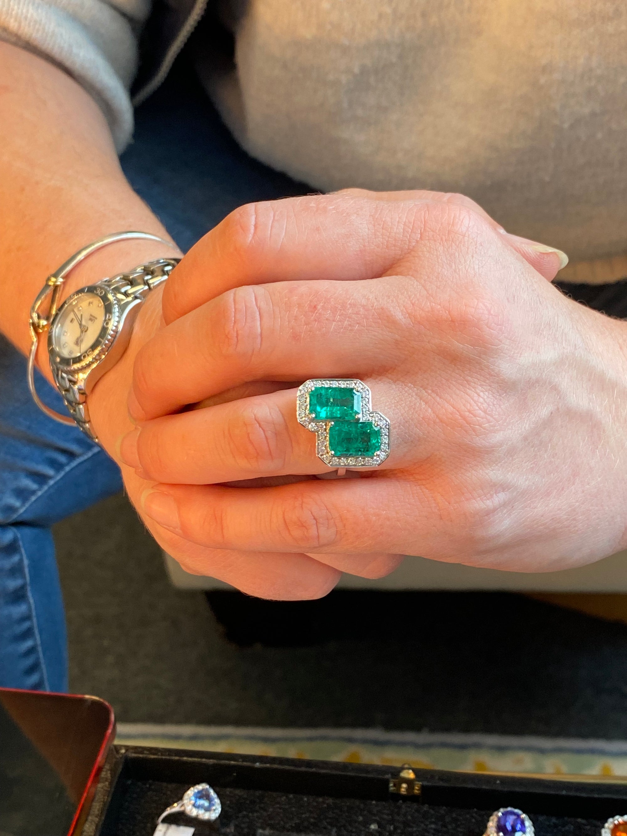 5.37 CTW Colombian Emerald and Natural Diamond Ring in Platinum