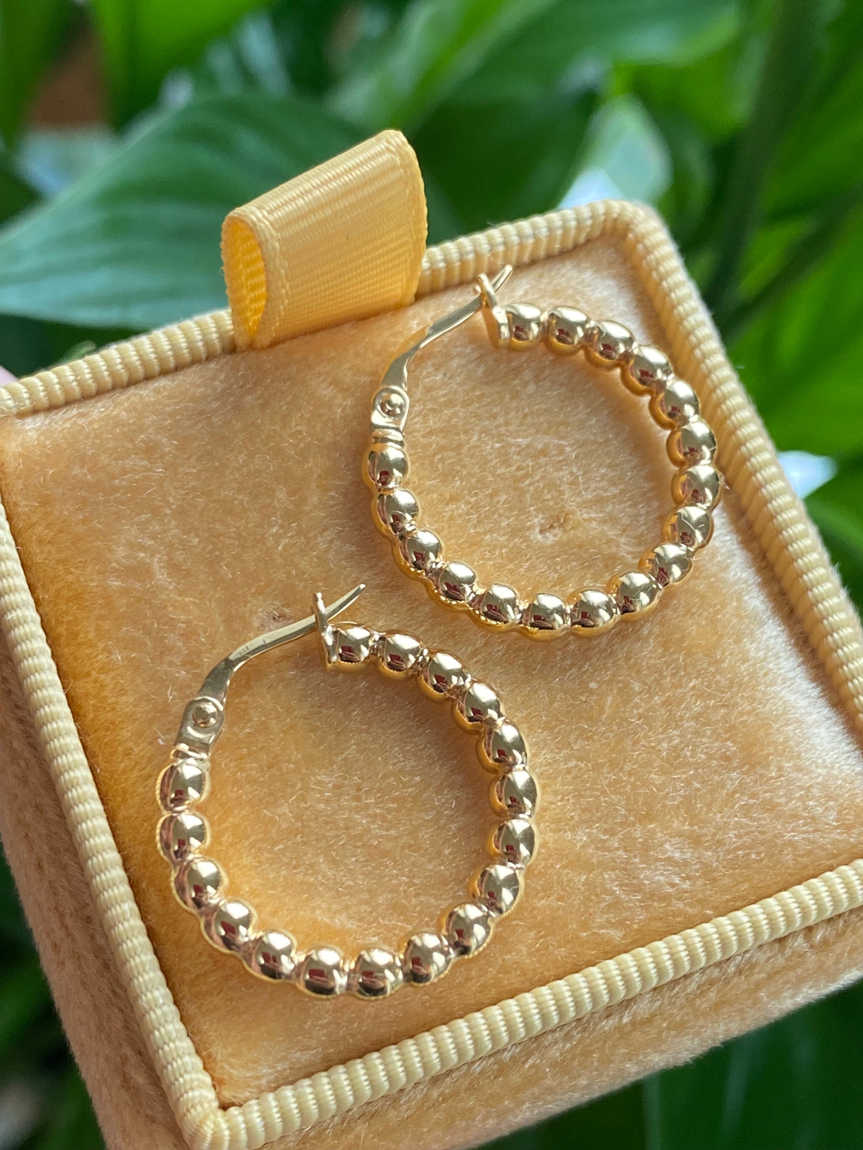 Beautiful Beaded Ball Hoop Earrings in 9ct Yellow Gold