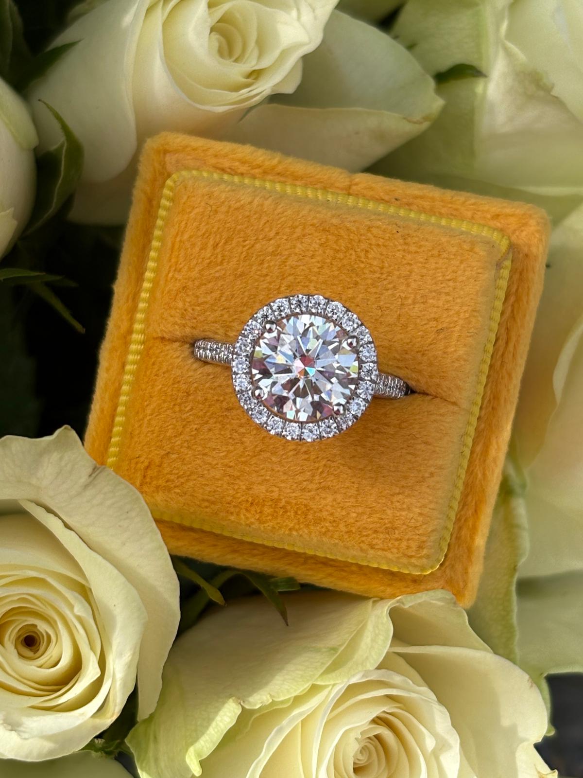 3.09 CTW Round Cut Moissanite Halo Engagement Ring in Sterling Silver