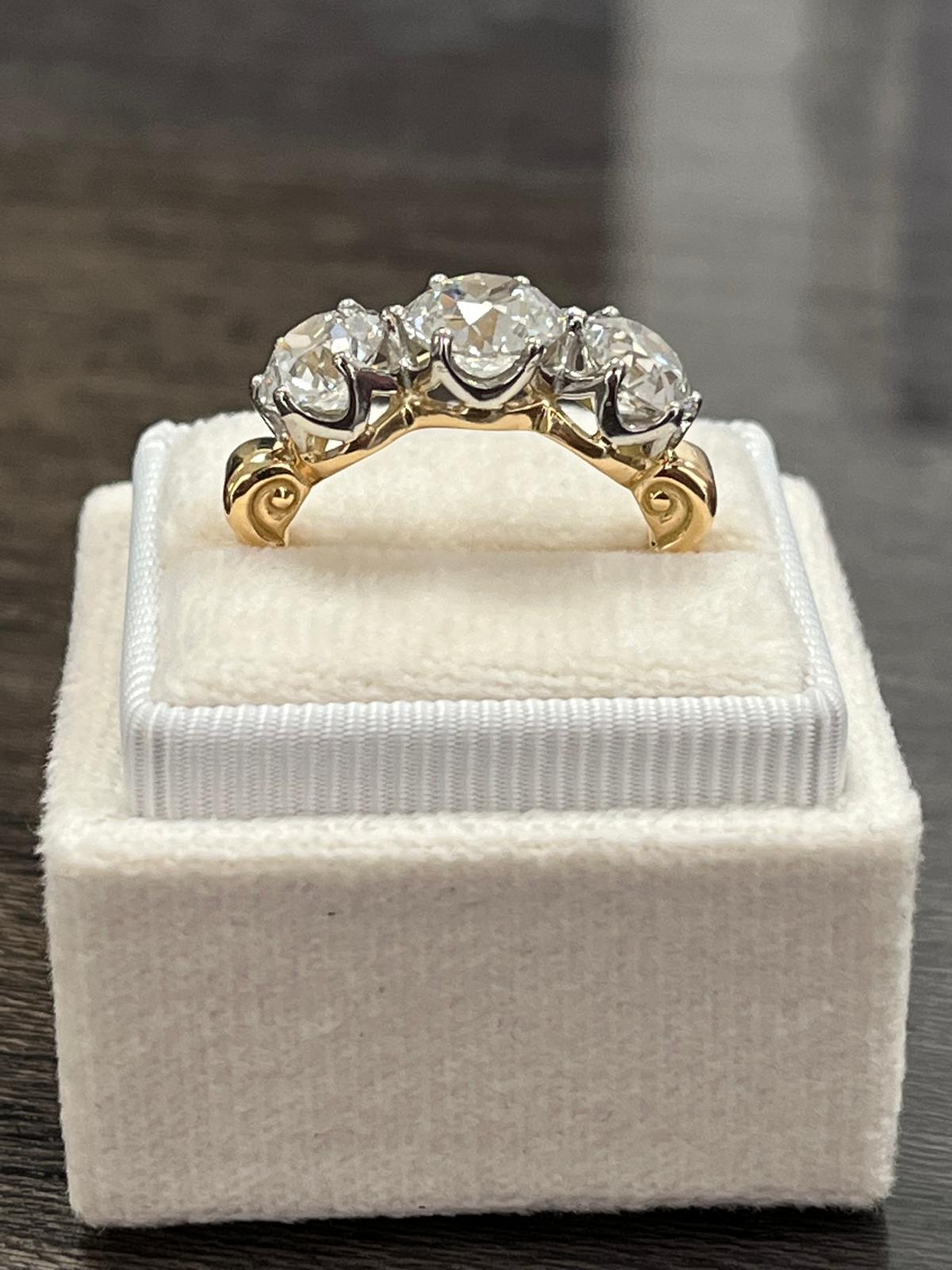 Heritage 4.00 CT + Old Cut Lab Grown Diamond Three Stone Trilogy Engagement Ring, at Least F Colour / VS Clarity