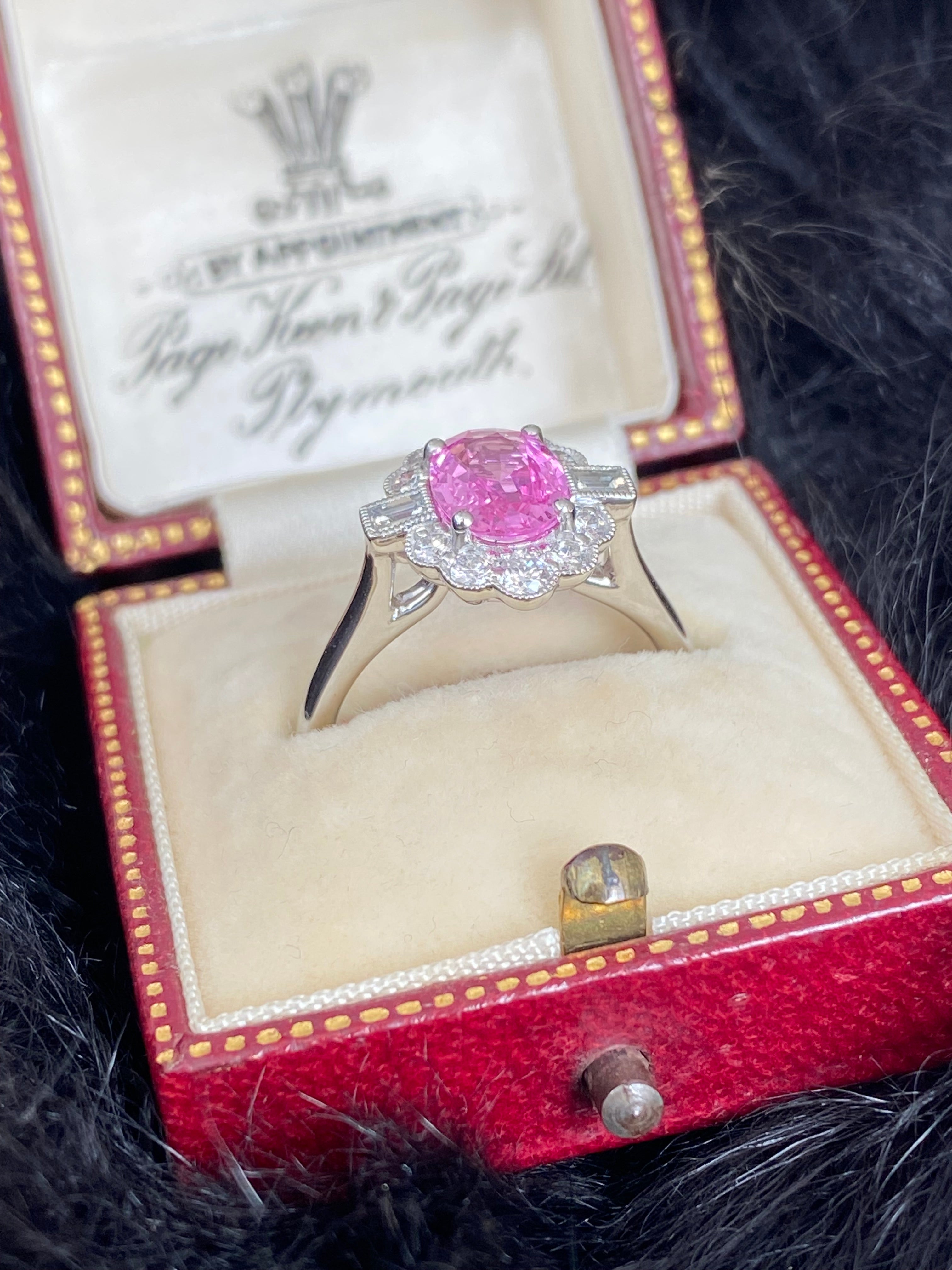1.76 CTW Pink Sapphire and Diamond Art Deco Style Ring in Platinum