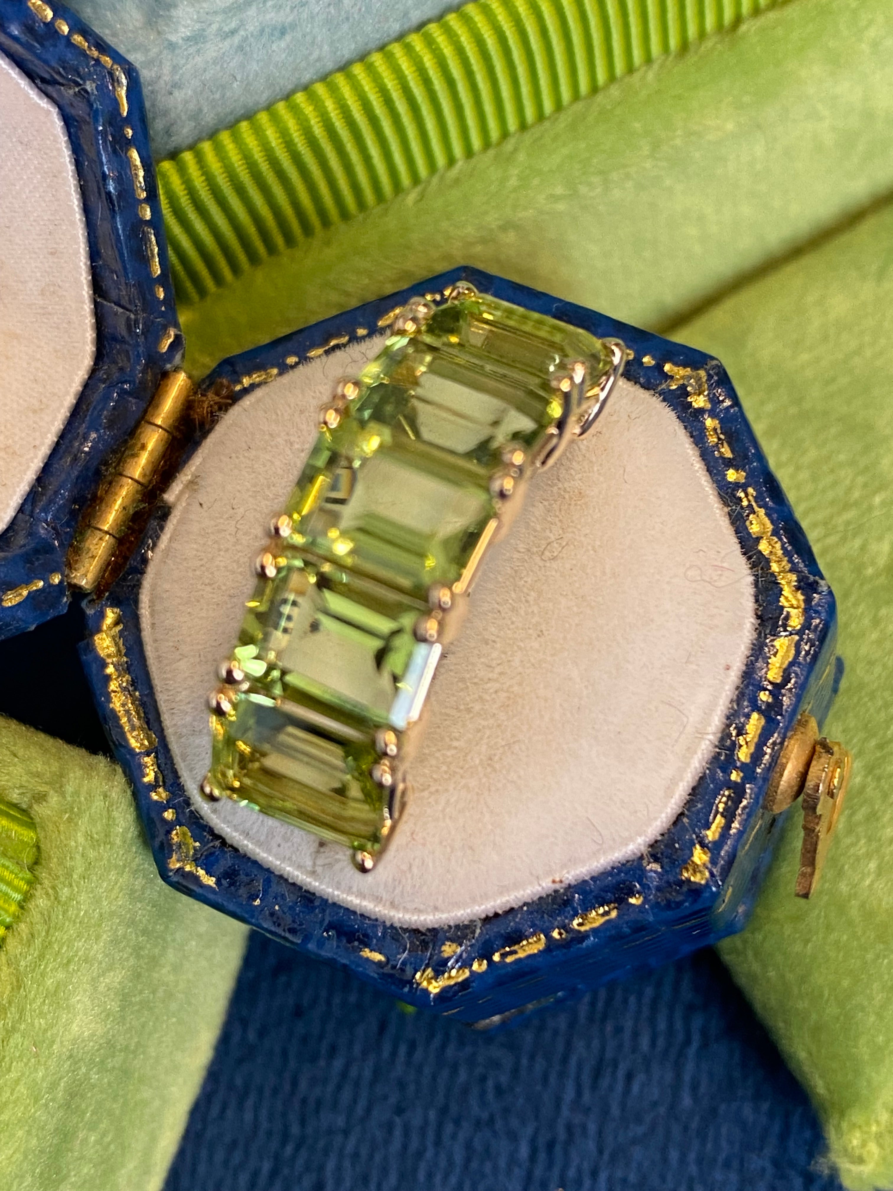 4.11 CTW Peridot Five Stone Eternity Ring in 9ct Yellow Gold