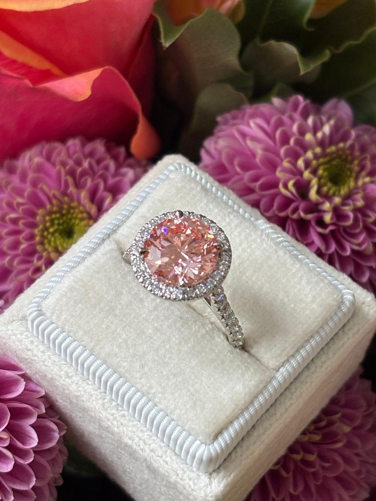 3.52 CTW Fancy Pink Lab Grown Diamond Halo Ring in Platinum