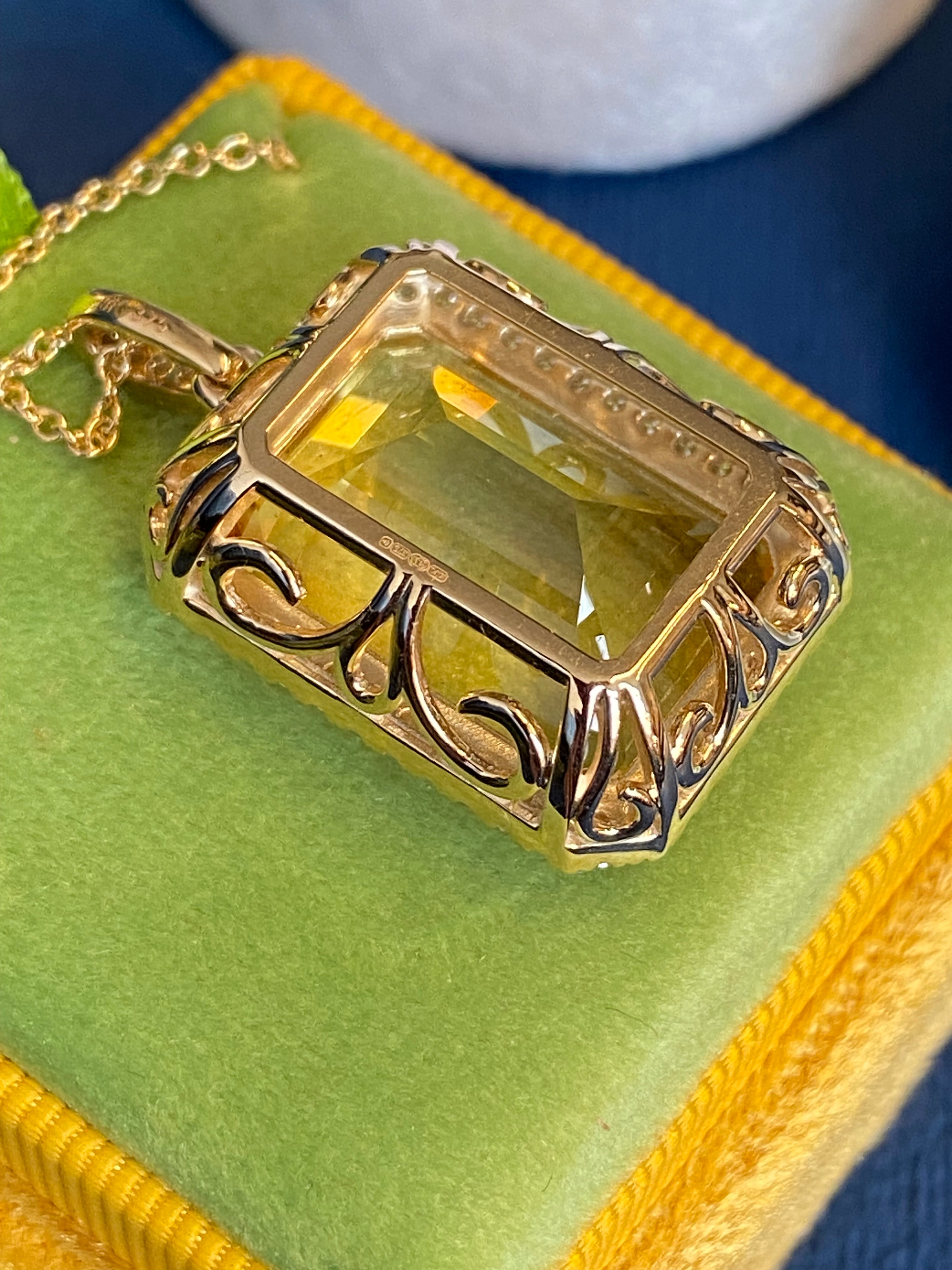 21.85 Carat Citrine and Natural Diamond Pendant Necklace in 9ct Yellow Gold