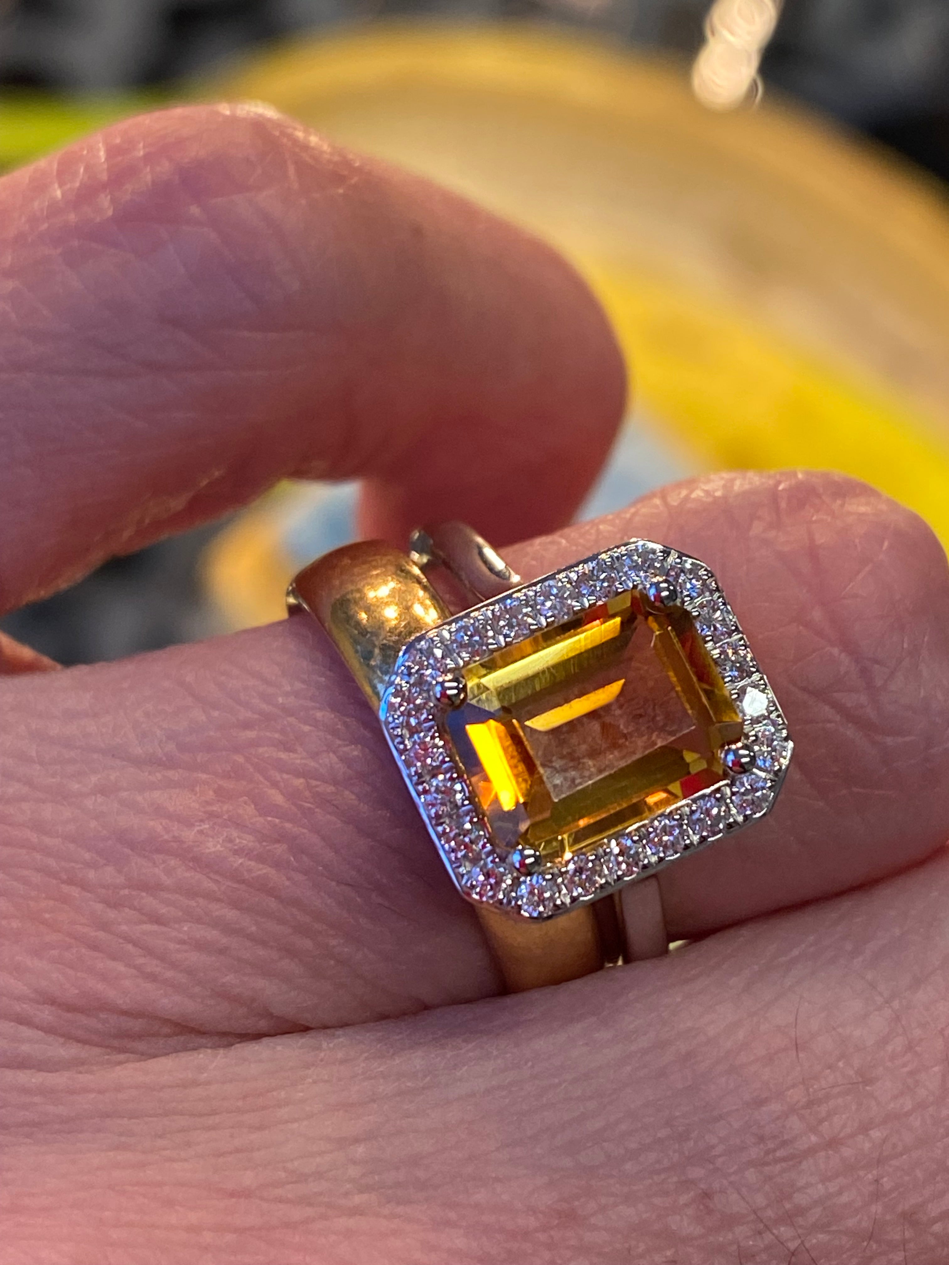 Citrine and Natural Diamond Halo Ring in 9ct White Gold