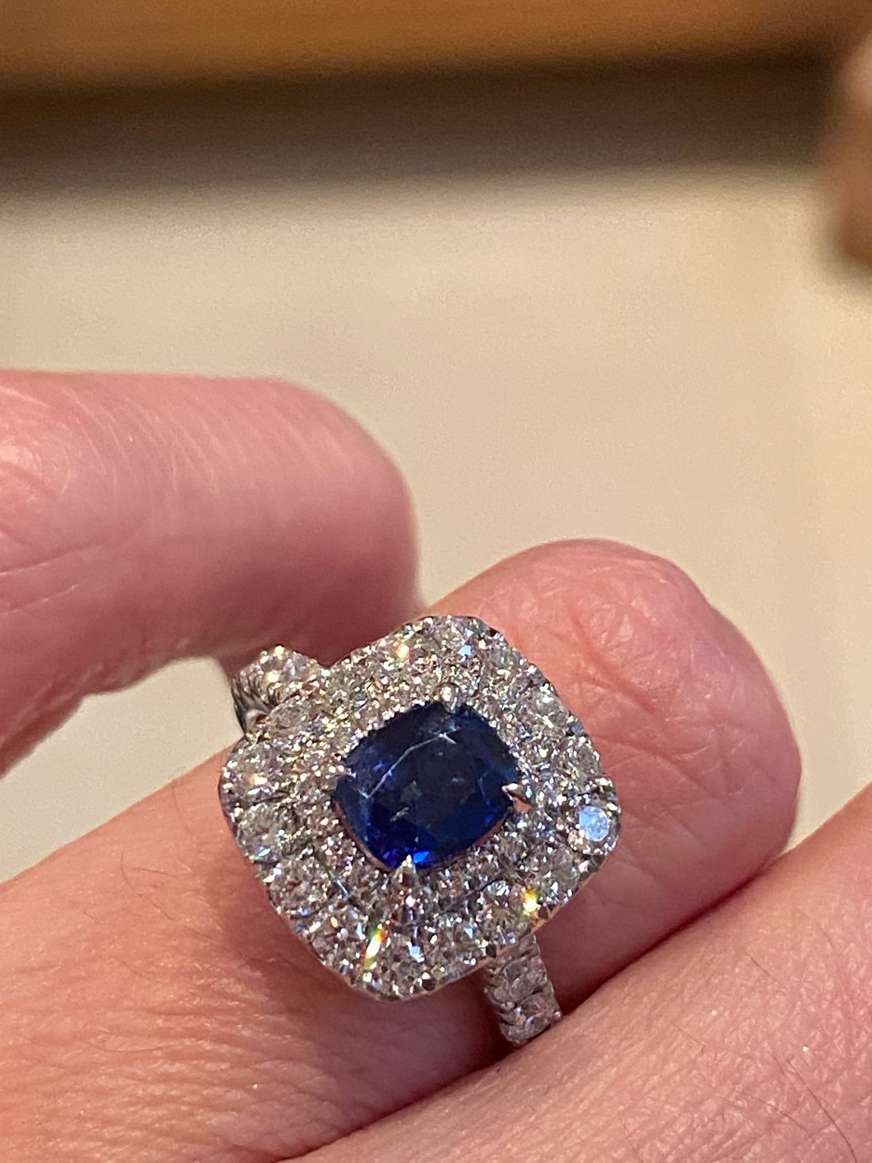 2.48 CTW Blue Ceylon Sapphire and Natural Diamond Double Halo Ring in Platinum