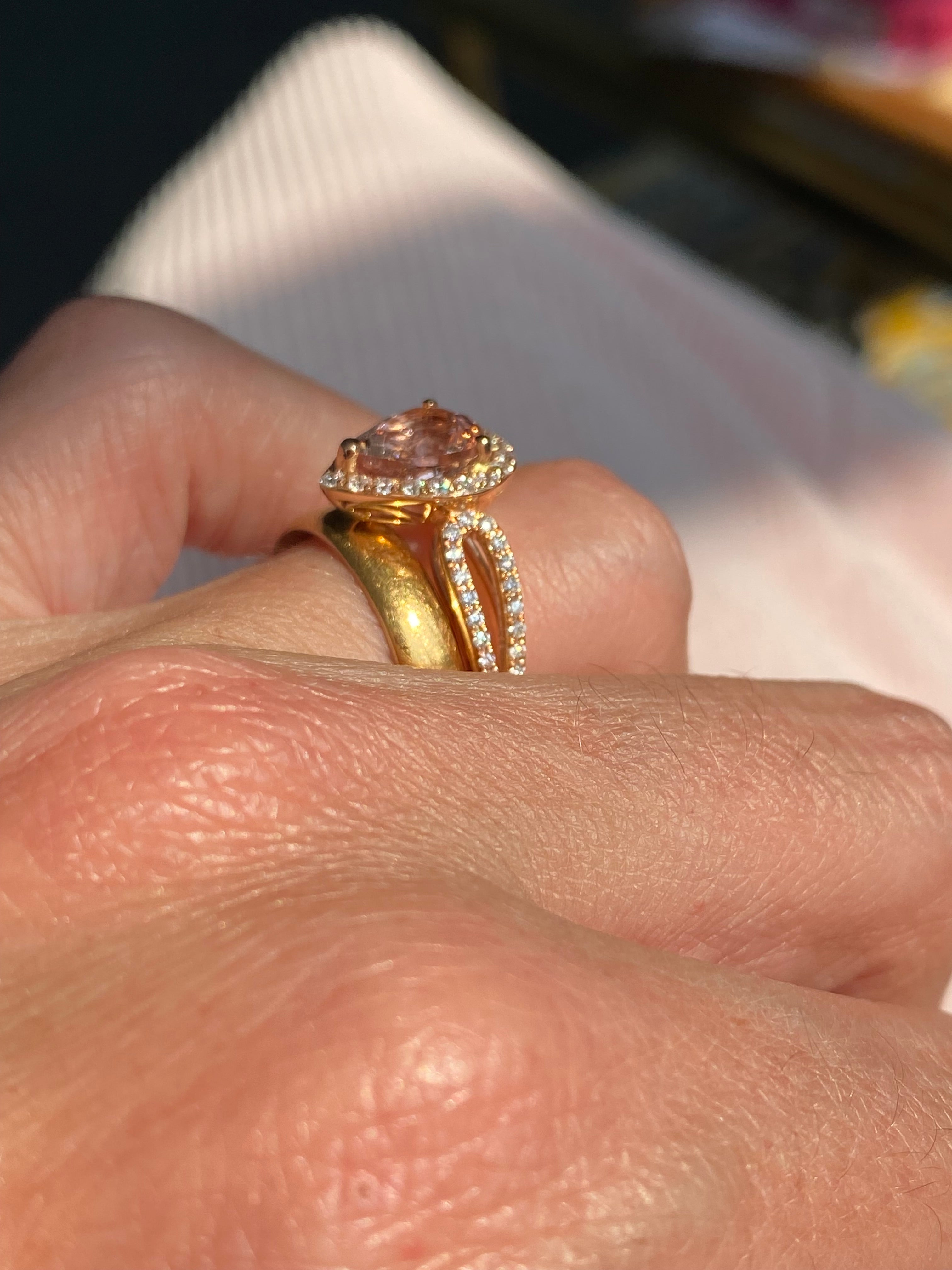 2.03 CTW Pear Cut Morganite and Natural Diamond Ring in 18ct Rose Gold