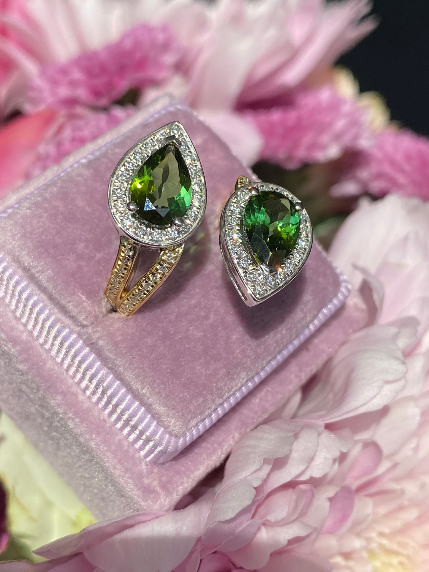 2.60 Carat Green Tourmaline and Diamond Bypass Ring in Platinum and 18ct Yellow Gold
