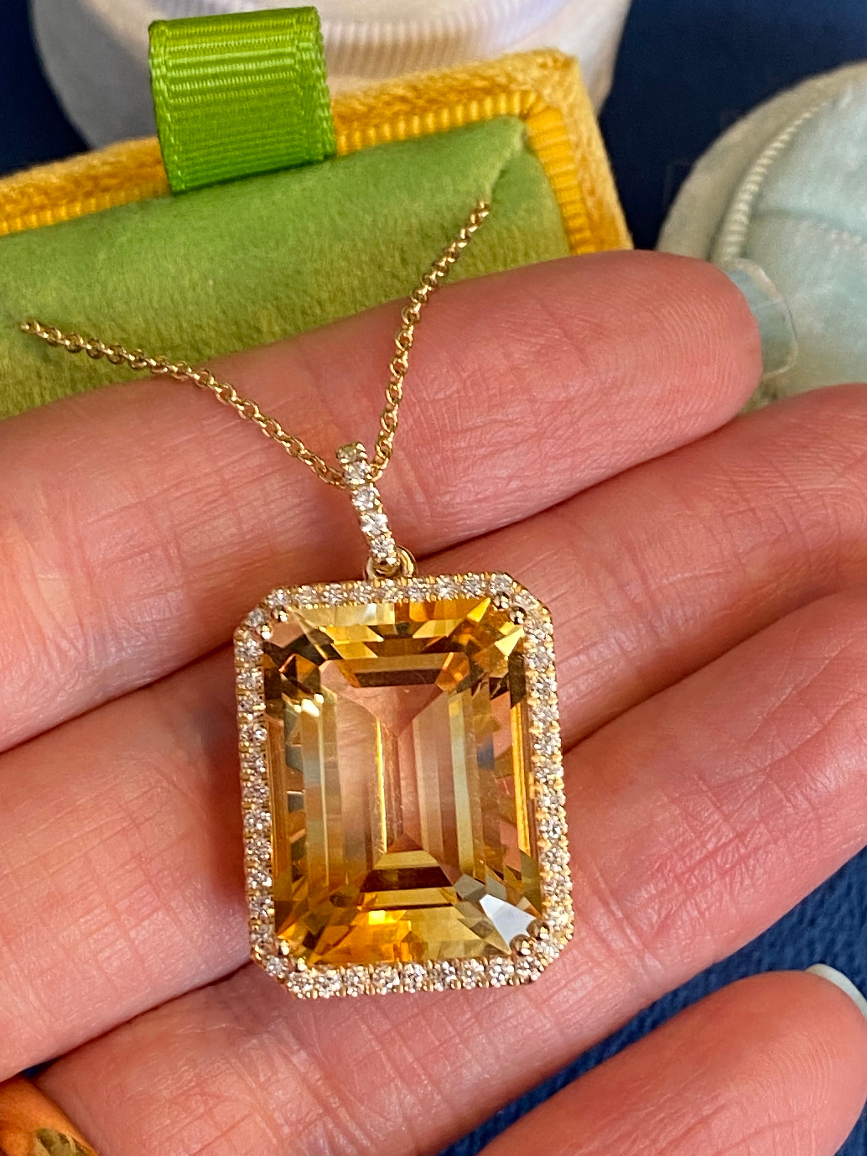 21.85 Carat Citrine and Natural Diamond Pendant Necklace in 9ct Yellow Gold