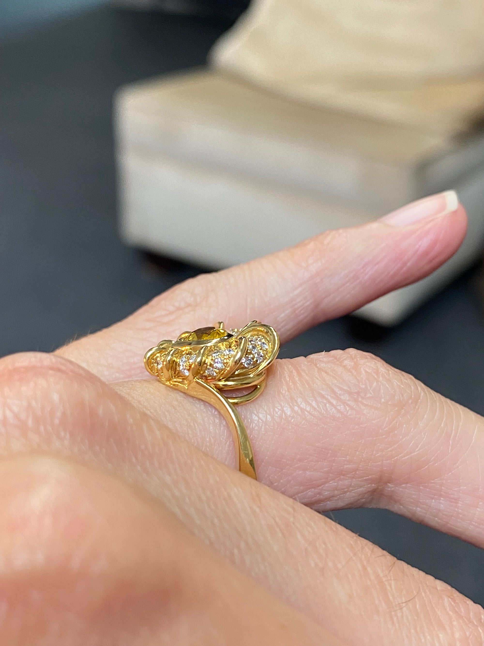 Vintage Yellow Sapphire and Natural Diamond Halo Ring in 18ct Yellow Gold