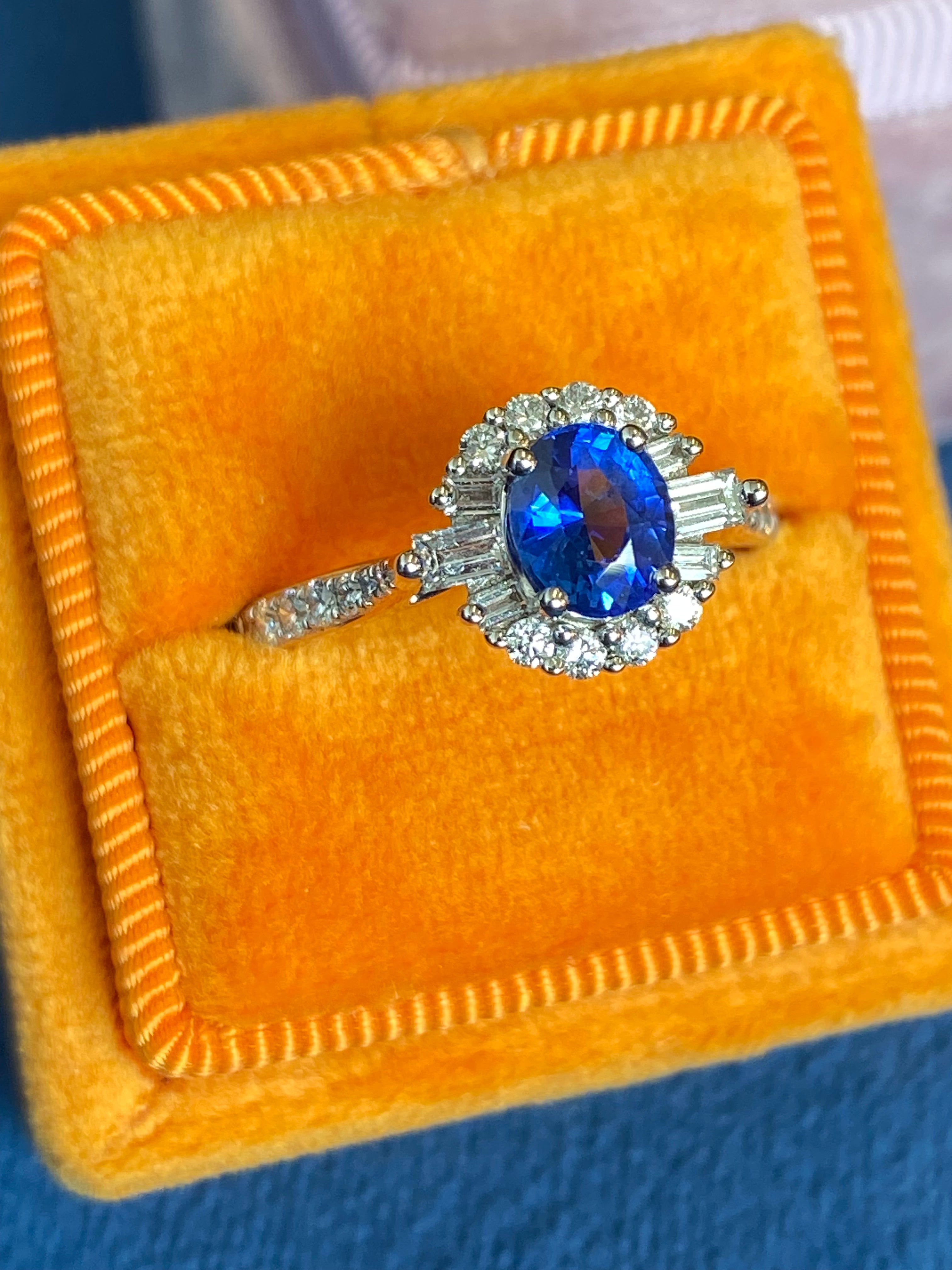 1.58 CTW Blue Ceylon Sapphire and Natural Diamond Halo Ring in Platinum