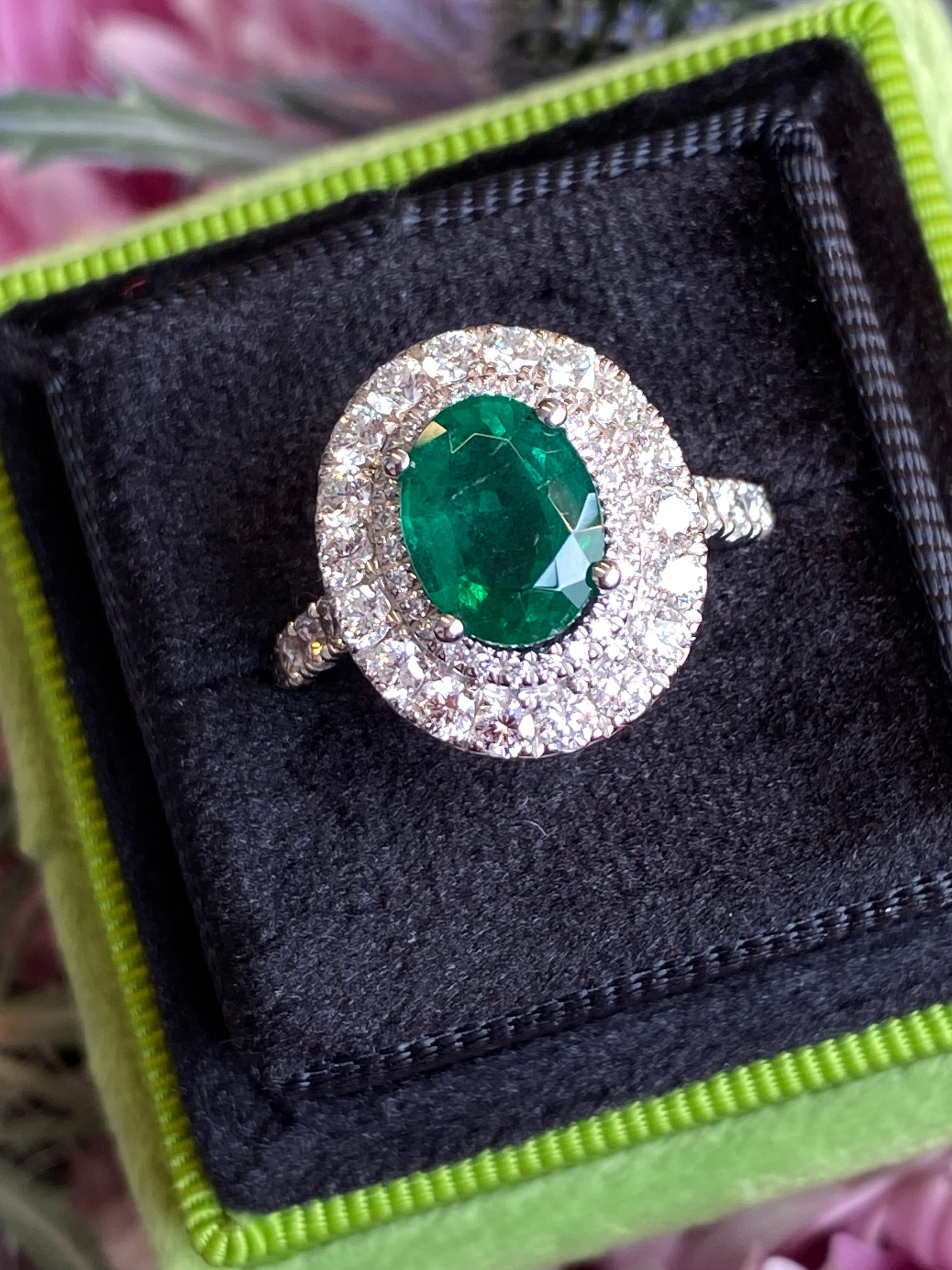 3.11 CTW Emerald and Natural Diamond Double Halo Ring in Platinum