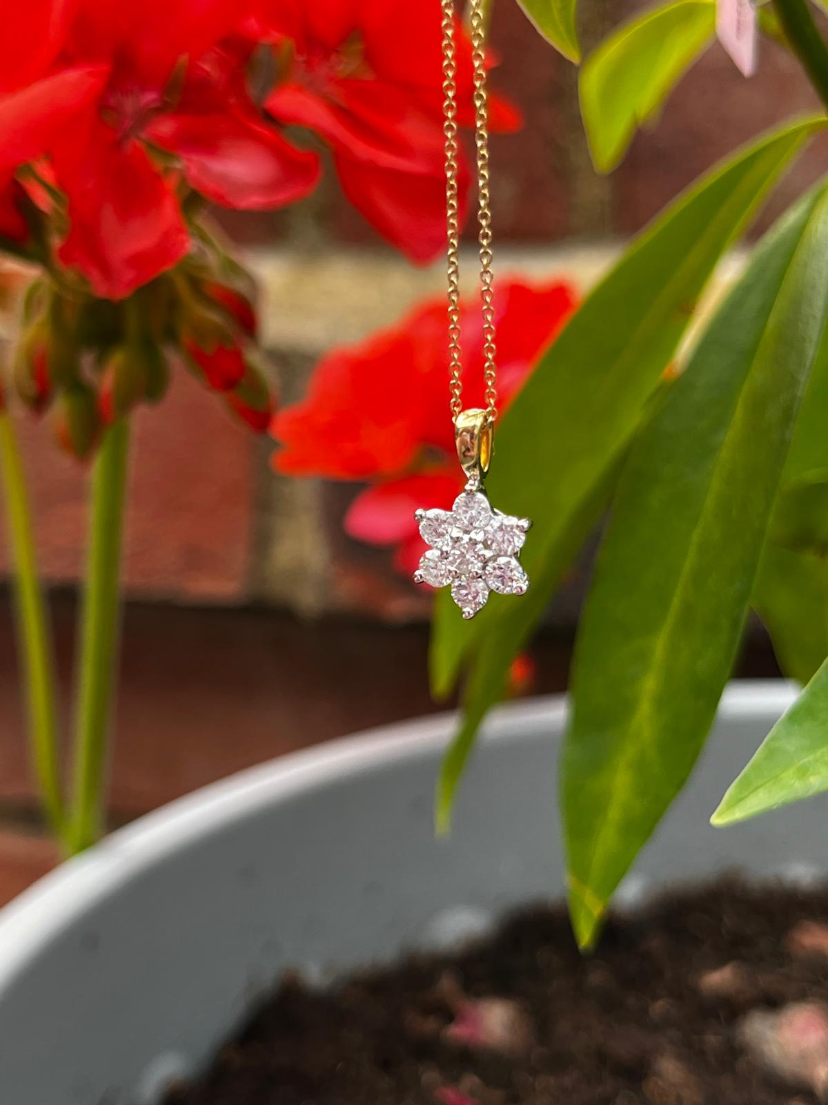 0.66 CTW Natural Diamond Star Flower Pendant in 18ct Yellow Gold