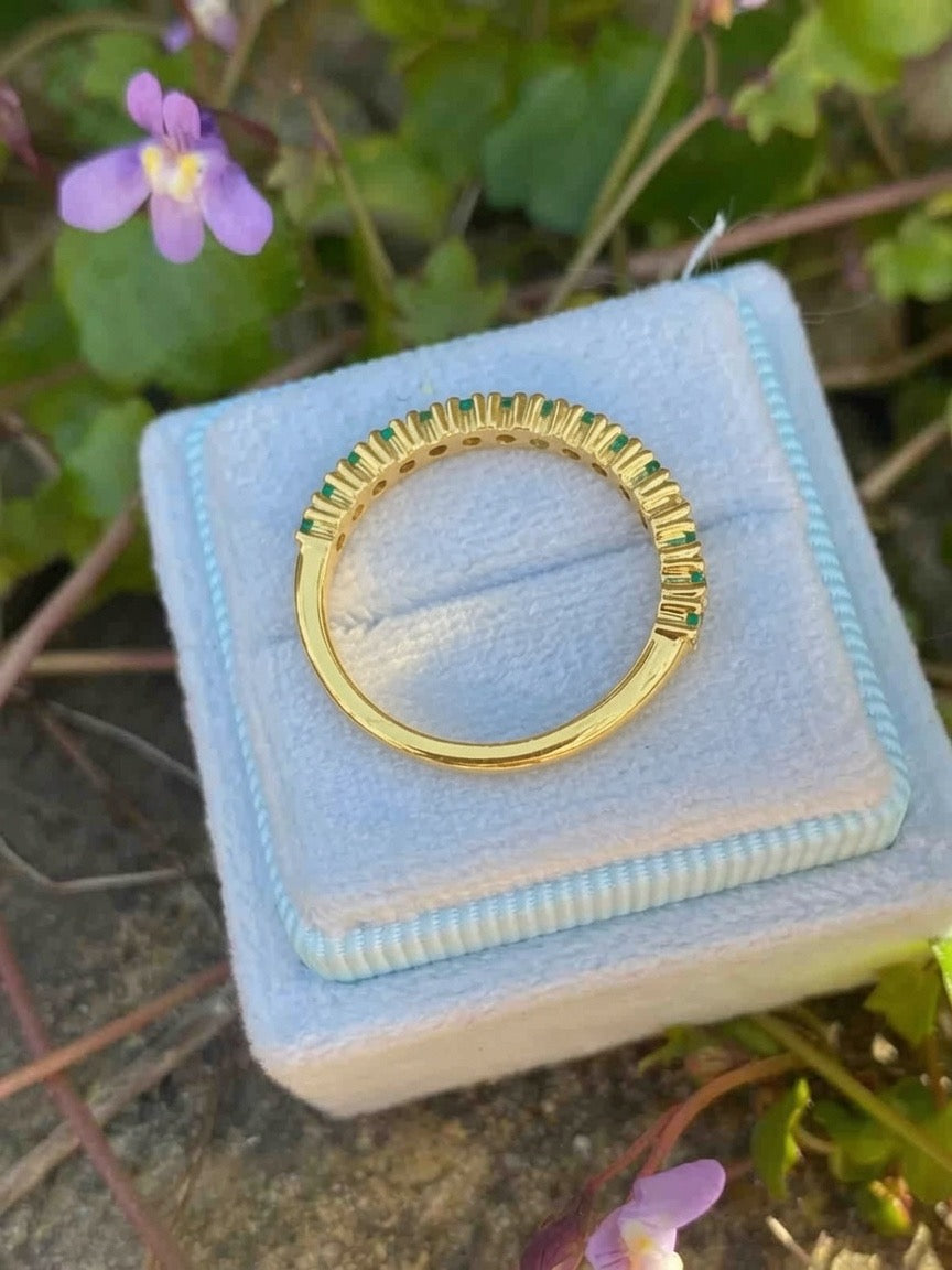 0.47ctw Natural Emerald and Natural Diamond Eternity Stacking Ring in 9ct Yellow Gold