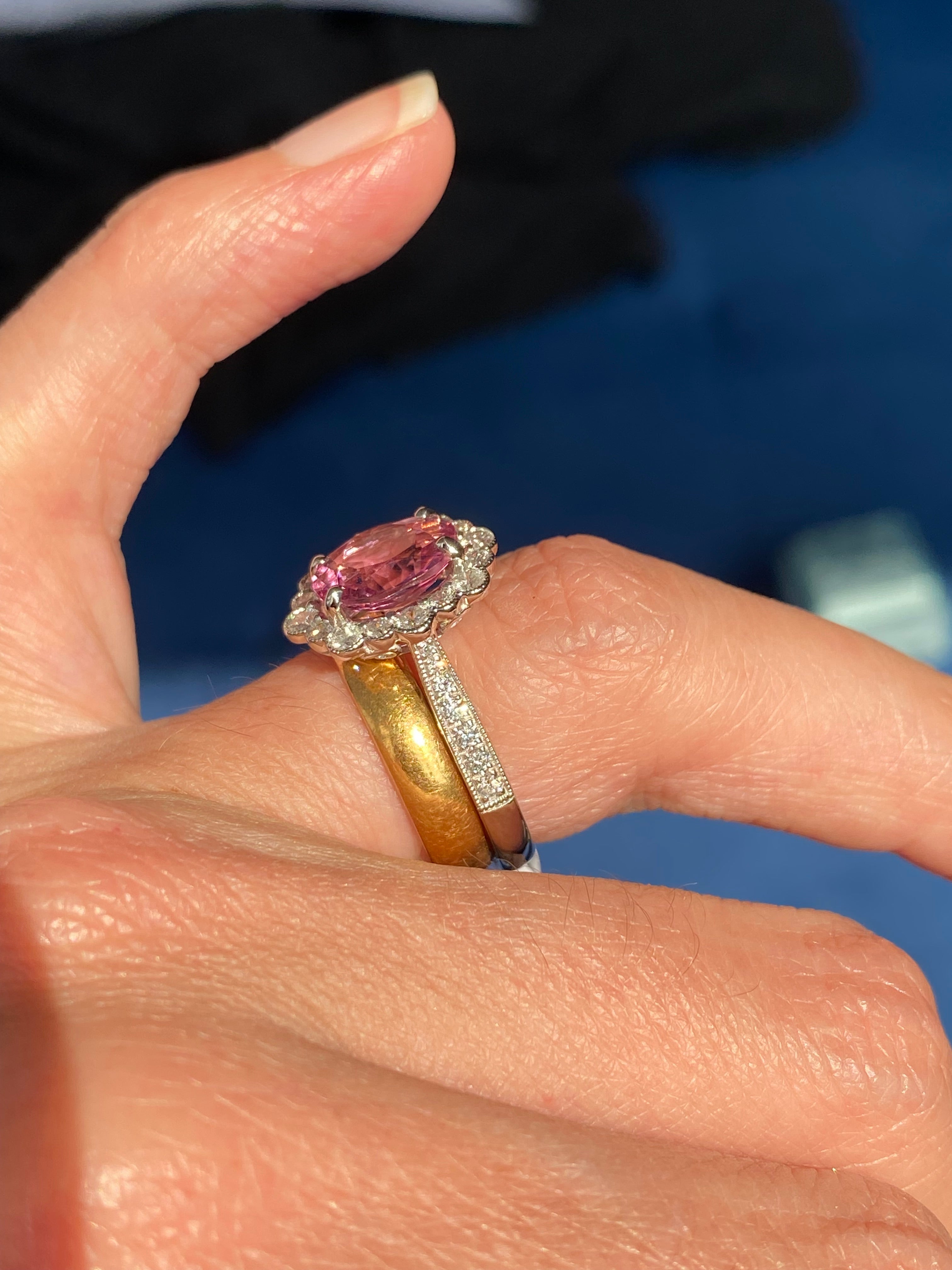 3.01 CTW Pink Tourmaline and Natural Diamond Halo Ring in Platinum