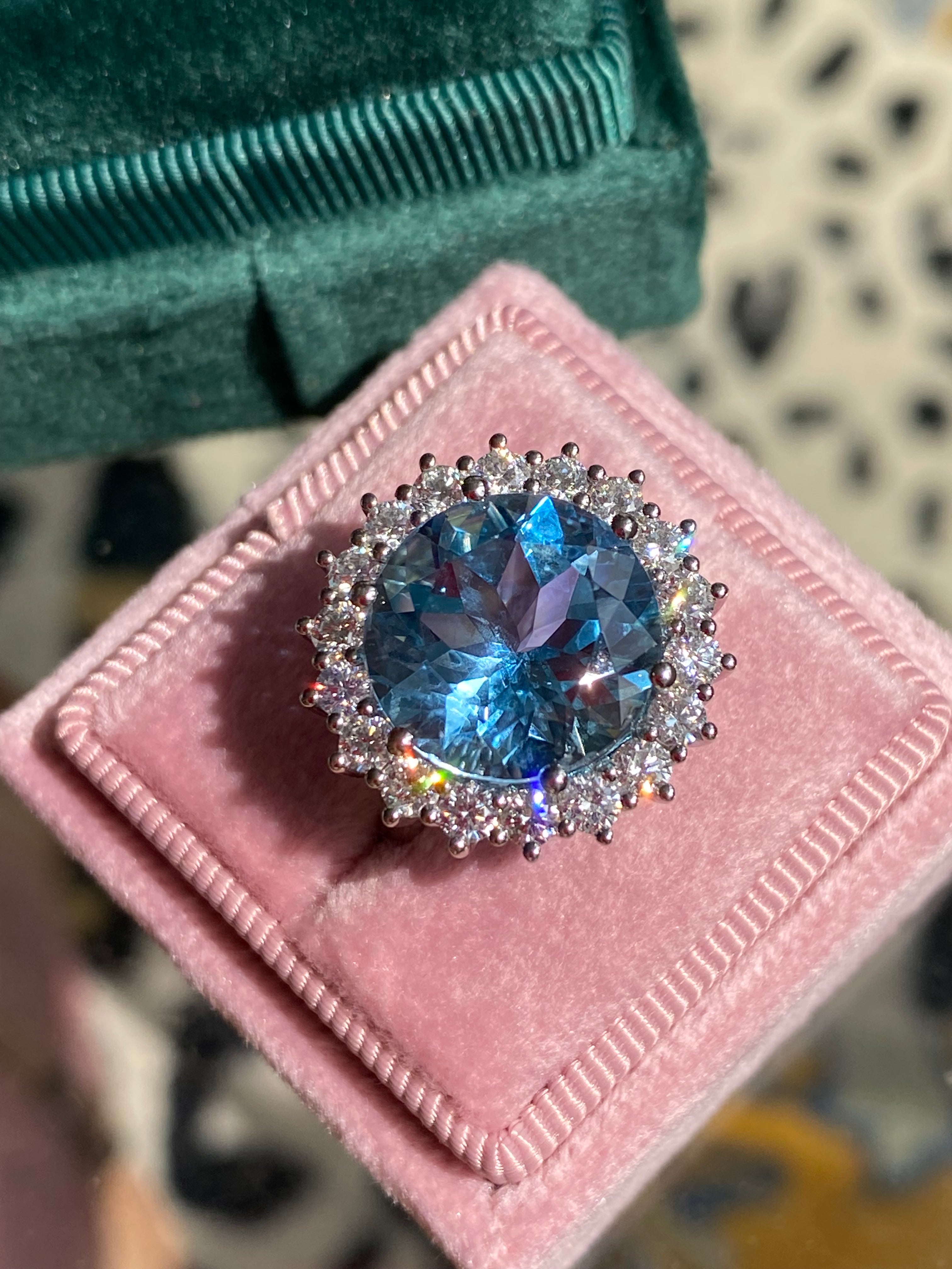 8.07 CTW Certified Santa Maria Aquamarine and Natural Diamond Halo Ring in Platinum