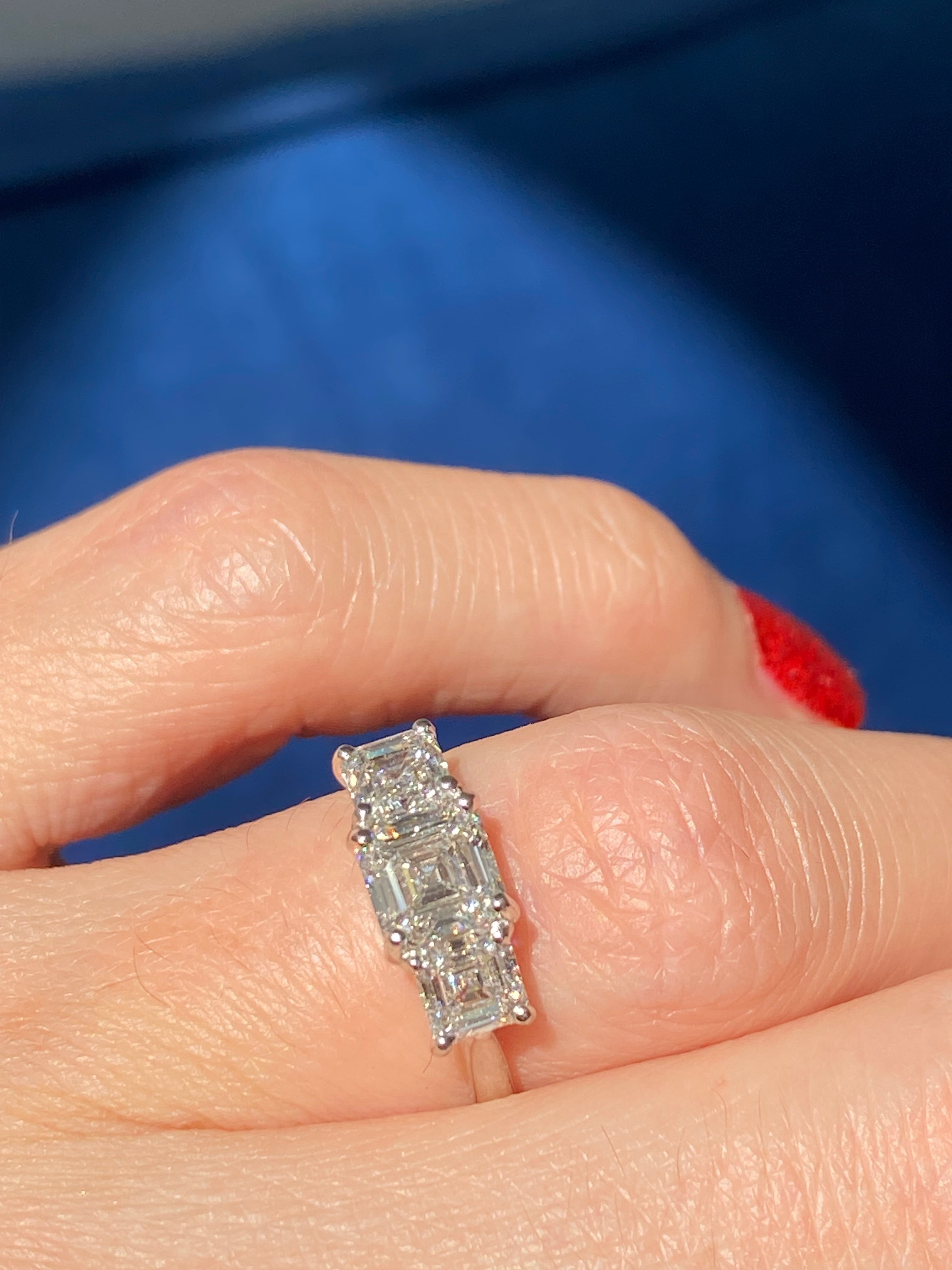 Heritage 2.00 CT + Asscher Cut Lab Grown Diamond Three Stone Trilogy Engagement Ring, at Least F Colour / VVS Clarity
