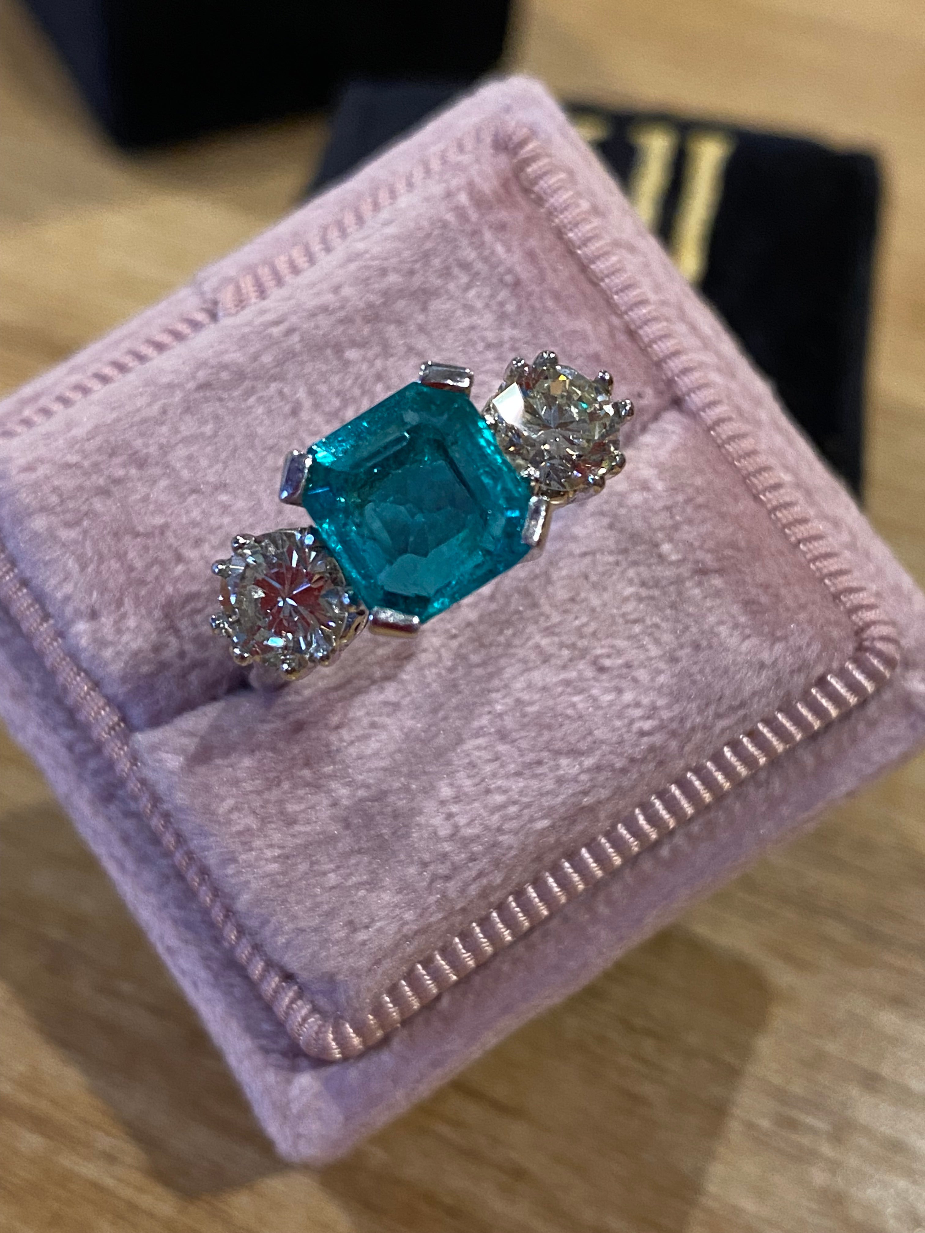 3.50 CTW Colombian Emerald and Diamond Three Stone Engagement Ring in Platinum