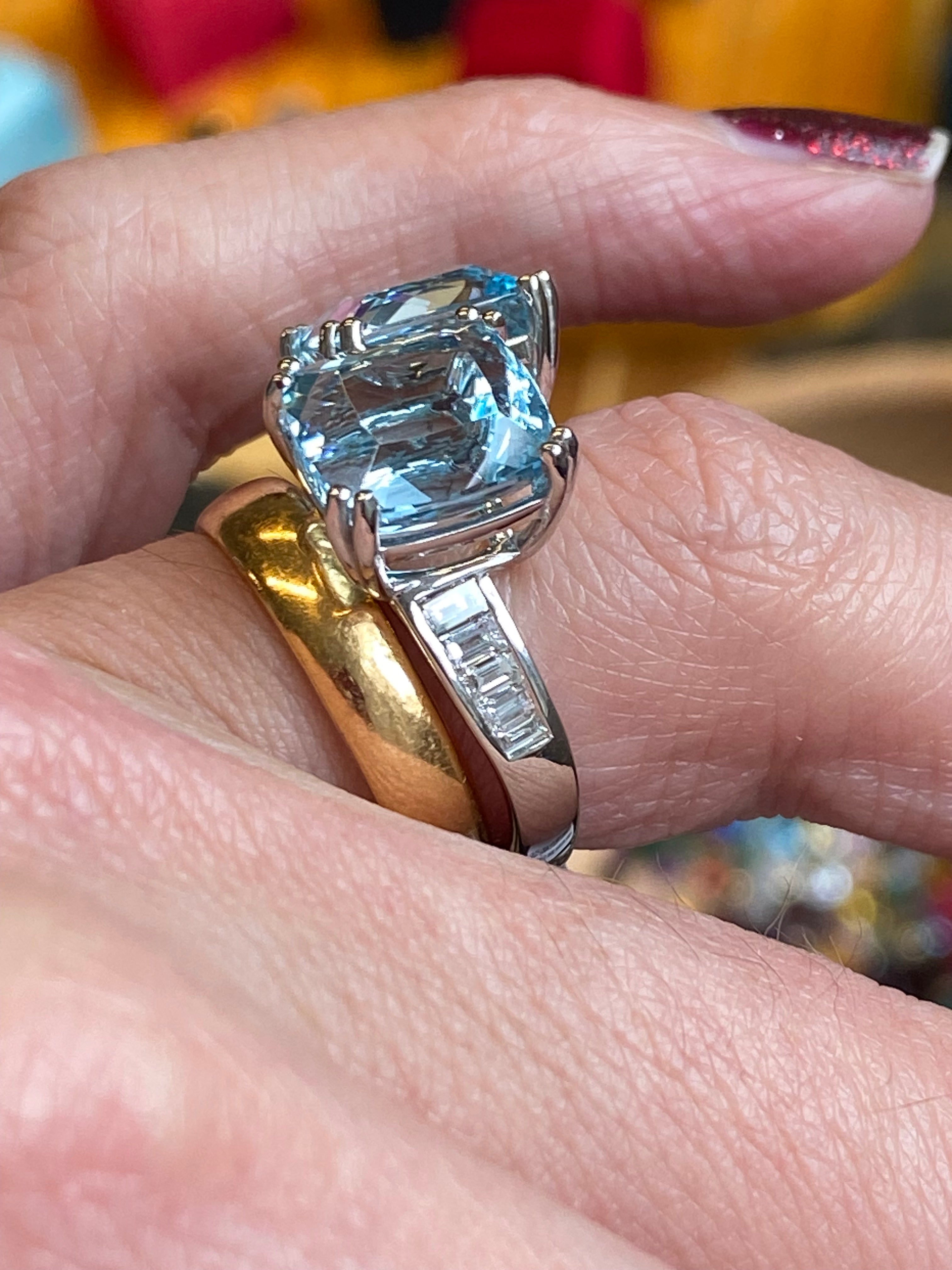 9.67 CTW Aquamarine and Natural Diamond Toi et Moi Ring in Platinum
