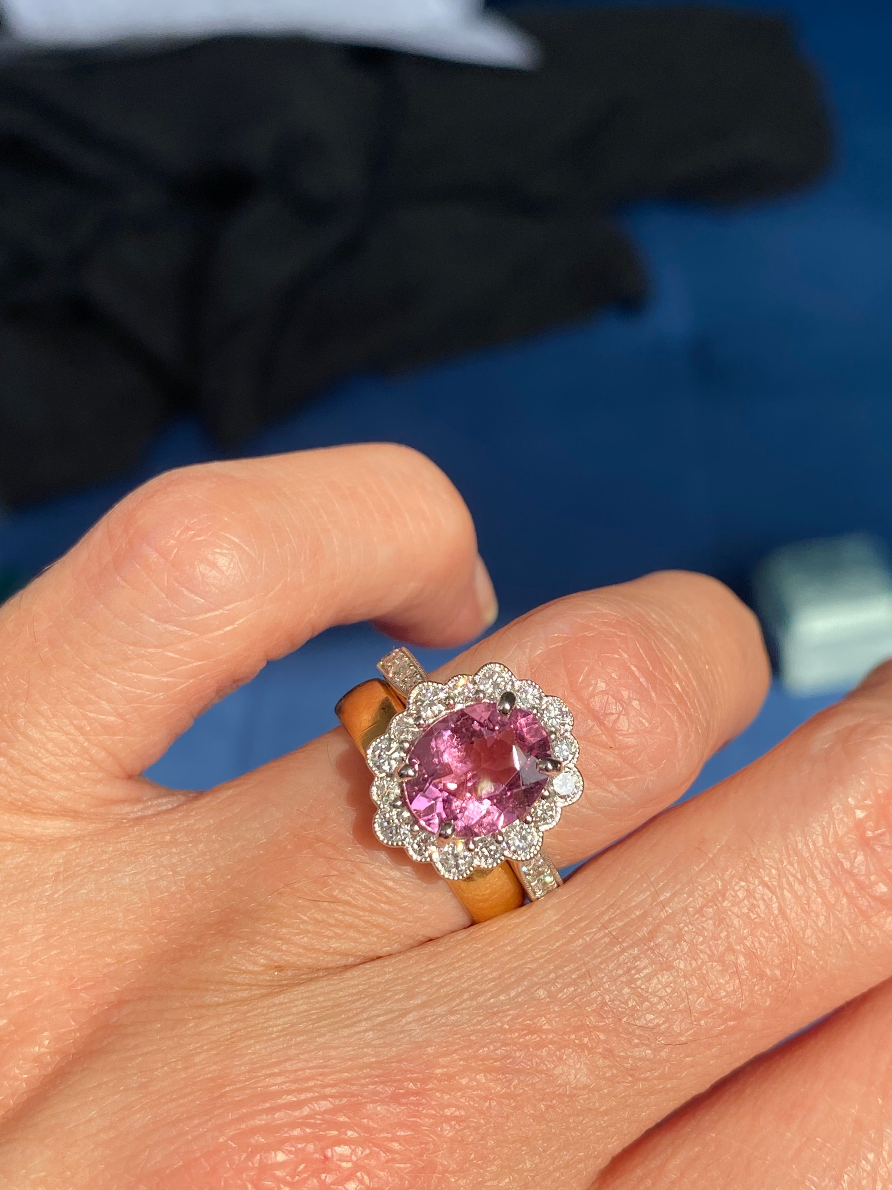 3.01 CTW Pink Tourmaline and Natural Diamond Halo Ring in Platinum