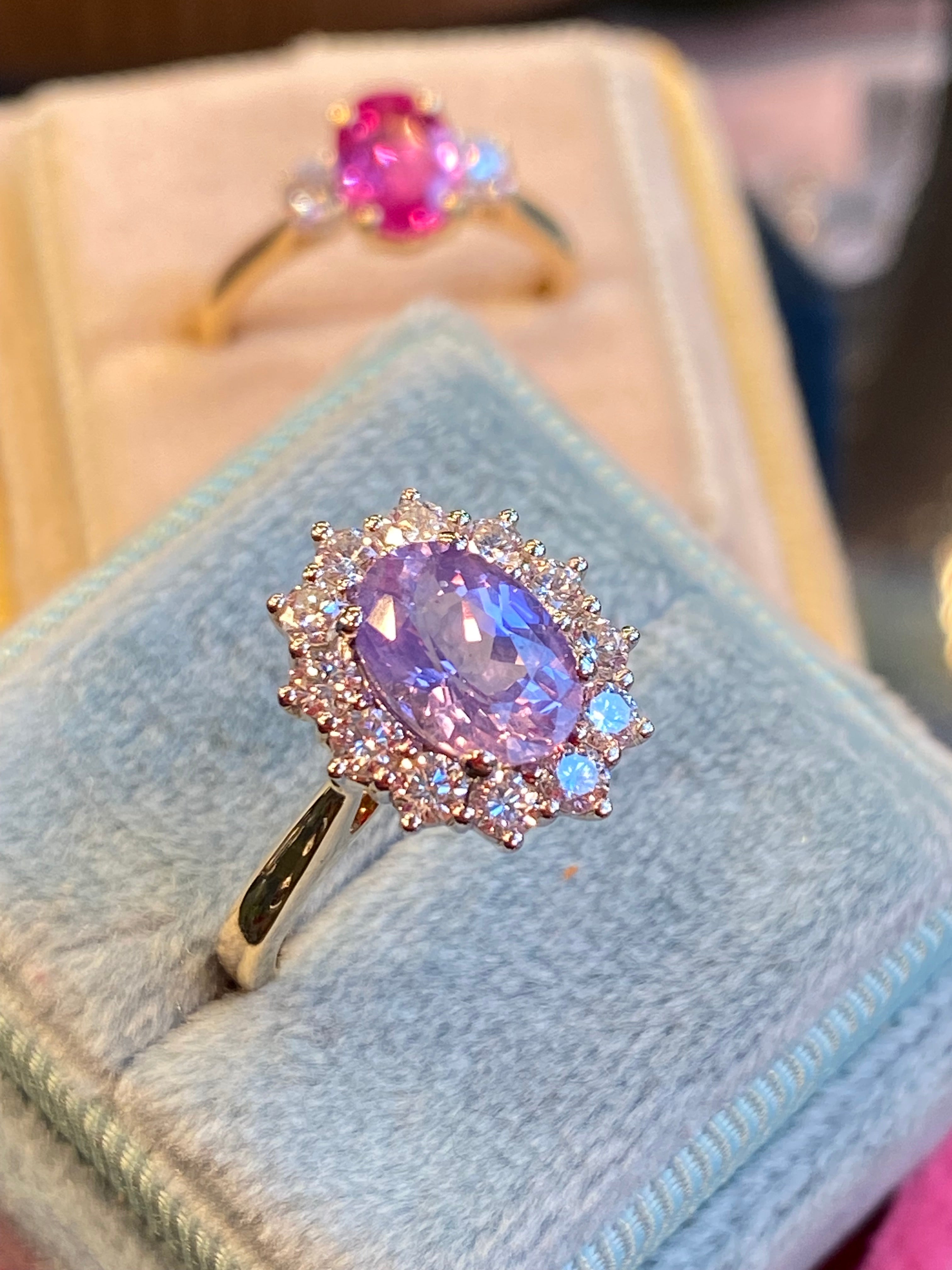 2.43 CTW No Heat Lilac Sapphire and Natural Diamond Ring in Platinum and 18ct Yellow Gold