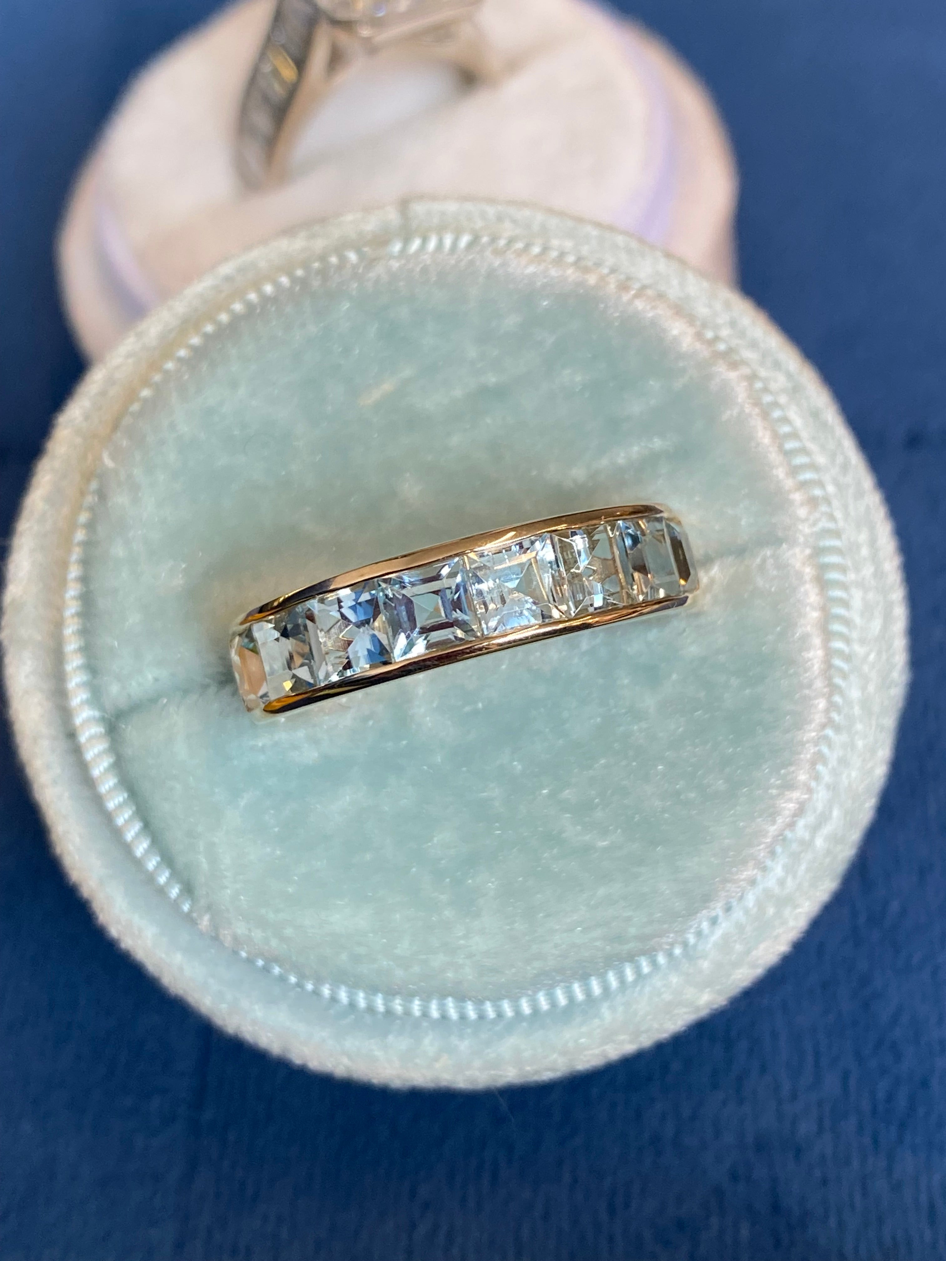 2.50 CTW Princess Cut Aquamarine Eternity Ring in 9ct Yellow Gold