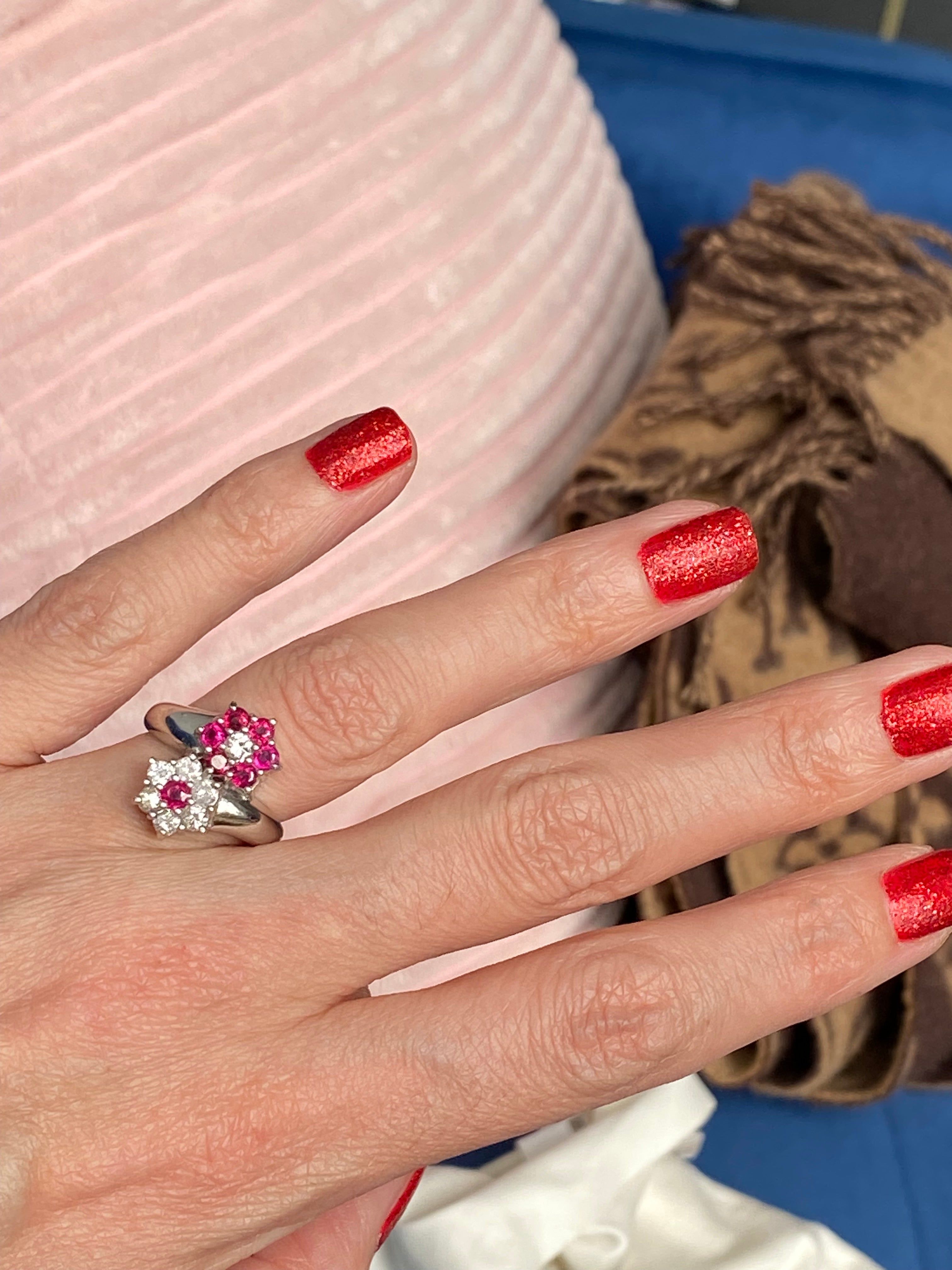 1.21 CTW Ruby and Natural Diamond Double Daisy Halo Ring in Platinum