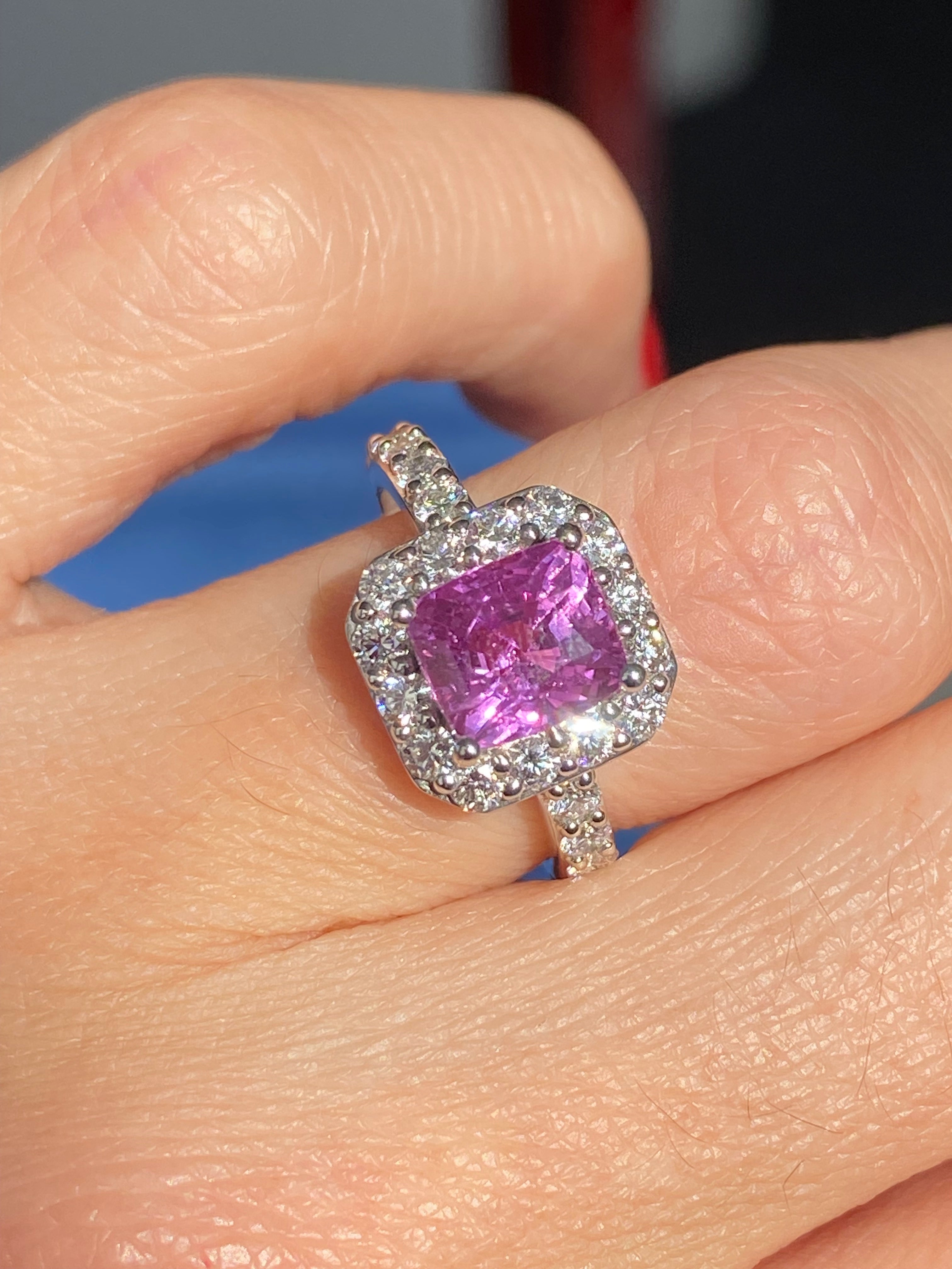 3.08 CTW Pink Sapphire and Natural Diamond Ring in Platinum