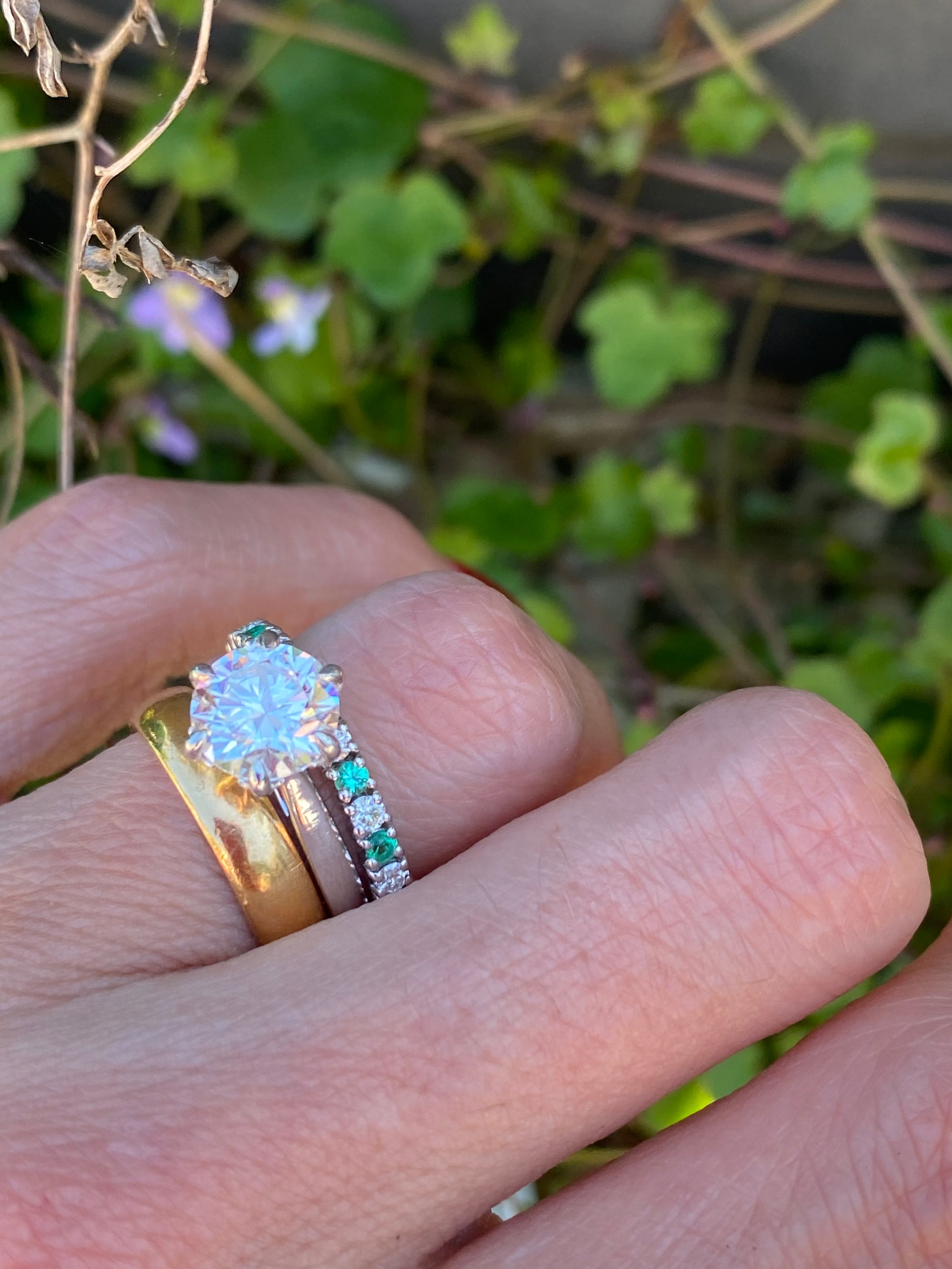 0.47ctw Natural Emerald and Moissanite Eternity Stacking Ring