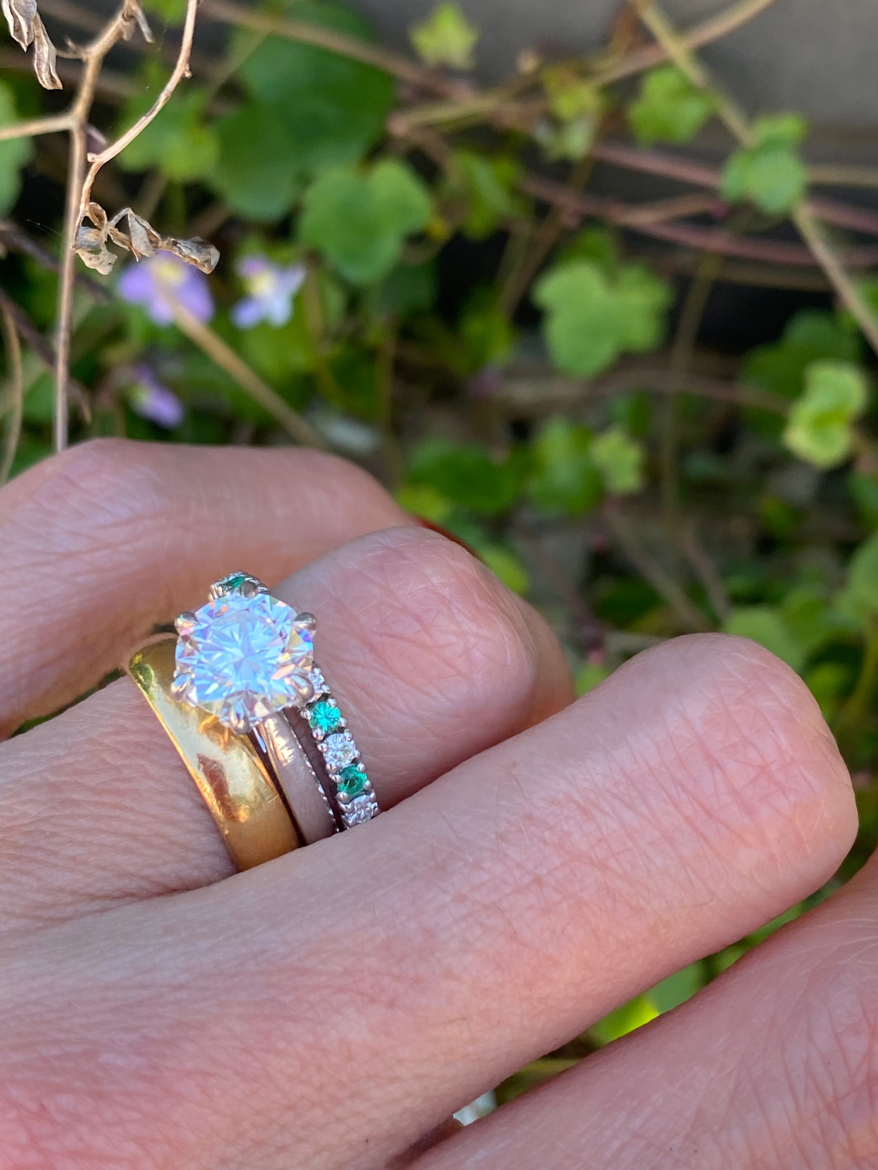 0.47ctw Natural Emerald and Moissanite Eternity Stacking Ring