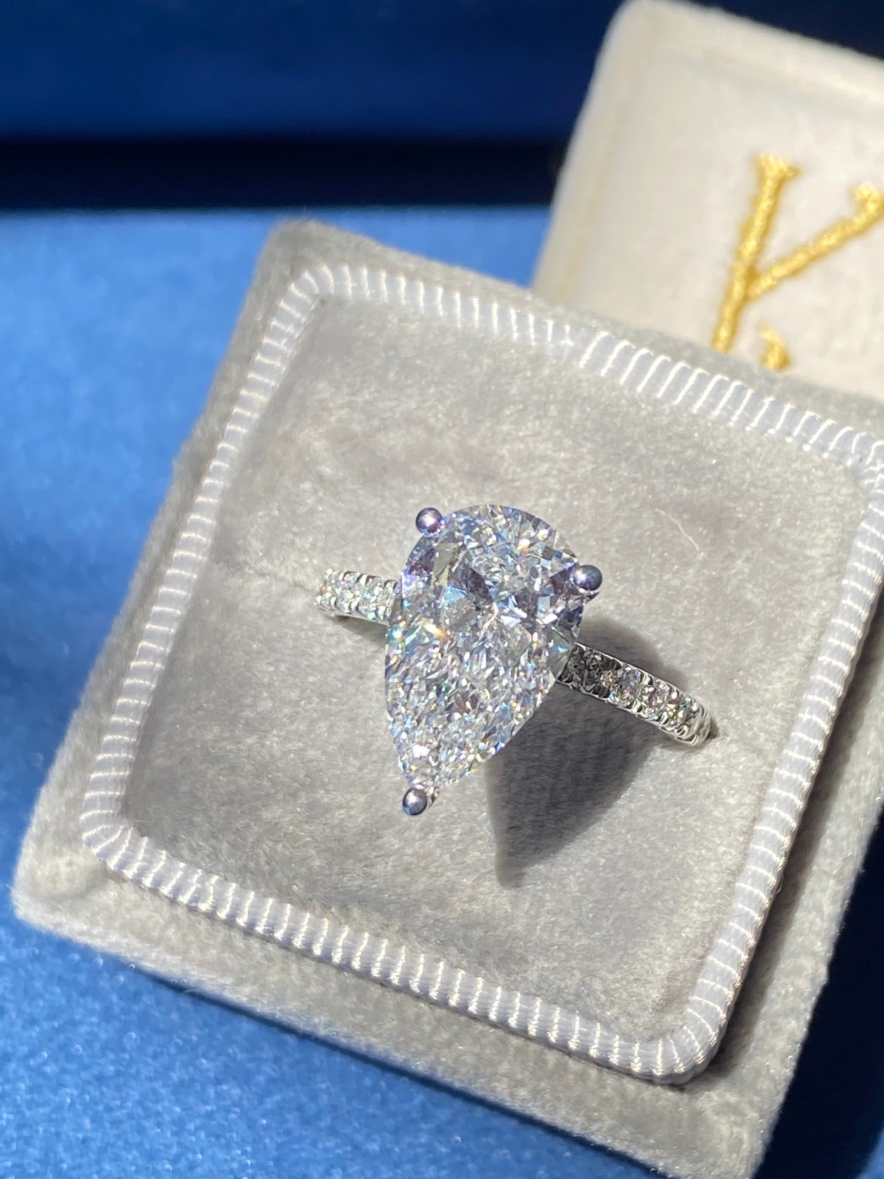 3.01 Carat Pear Cut D Colour Lab Diamond Solitaire Engagement Ring in Platinum