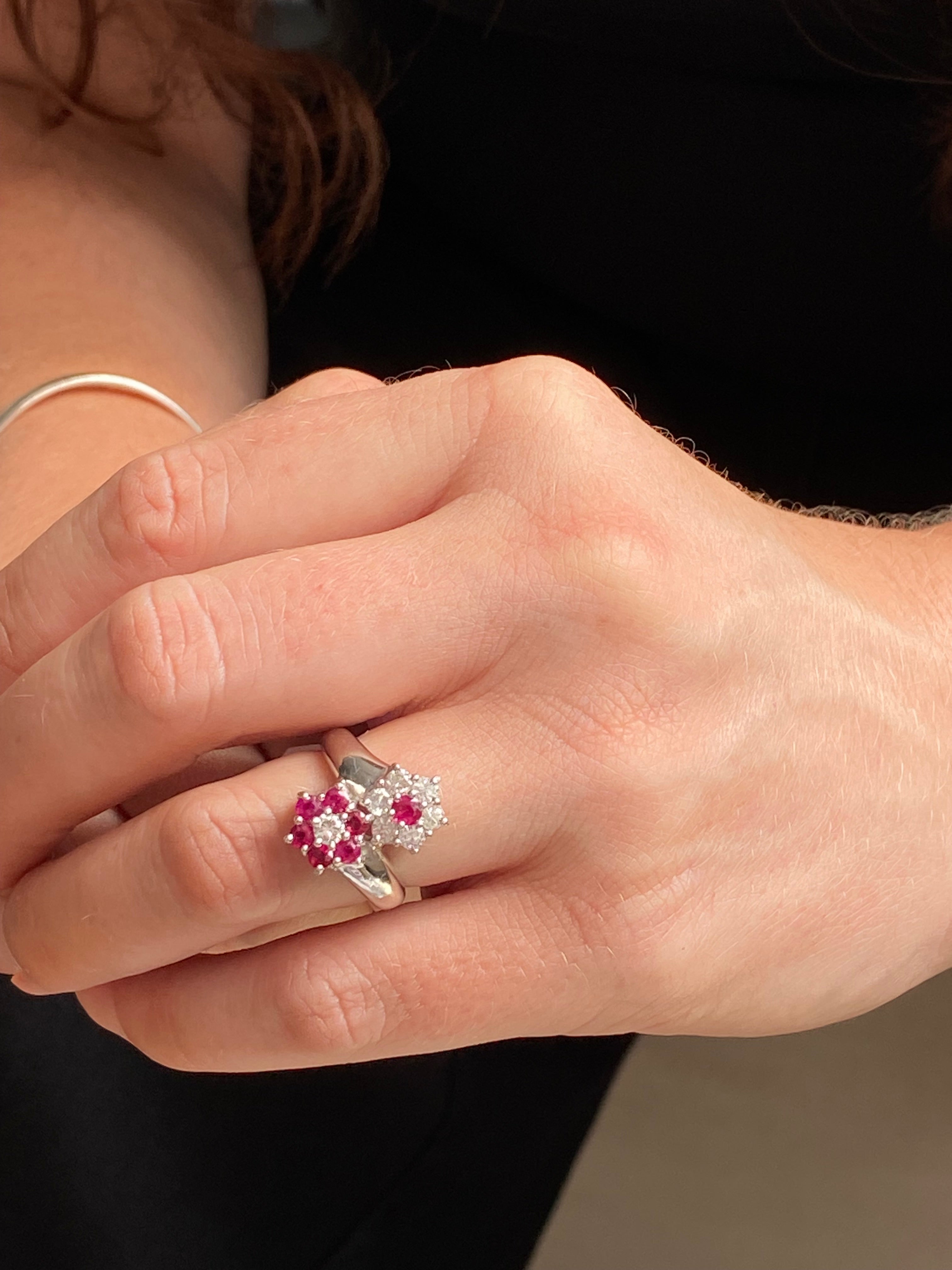 1.21 CTW Ruby and Natural Diamond Double Daisy Halo Ring in Platinum