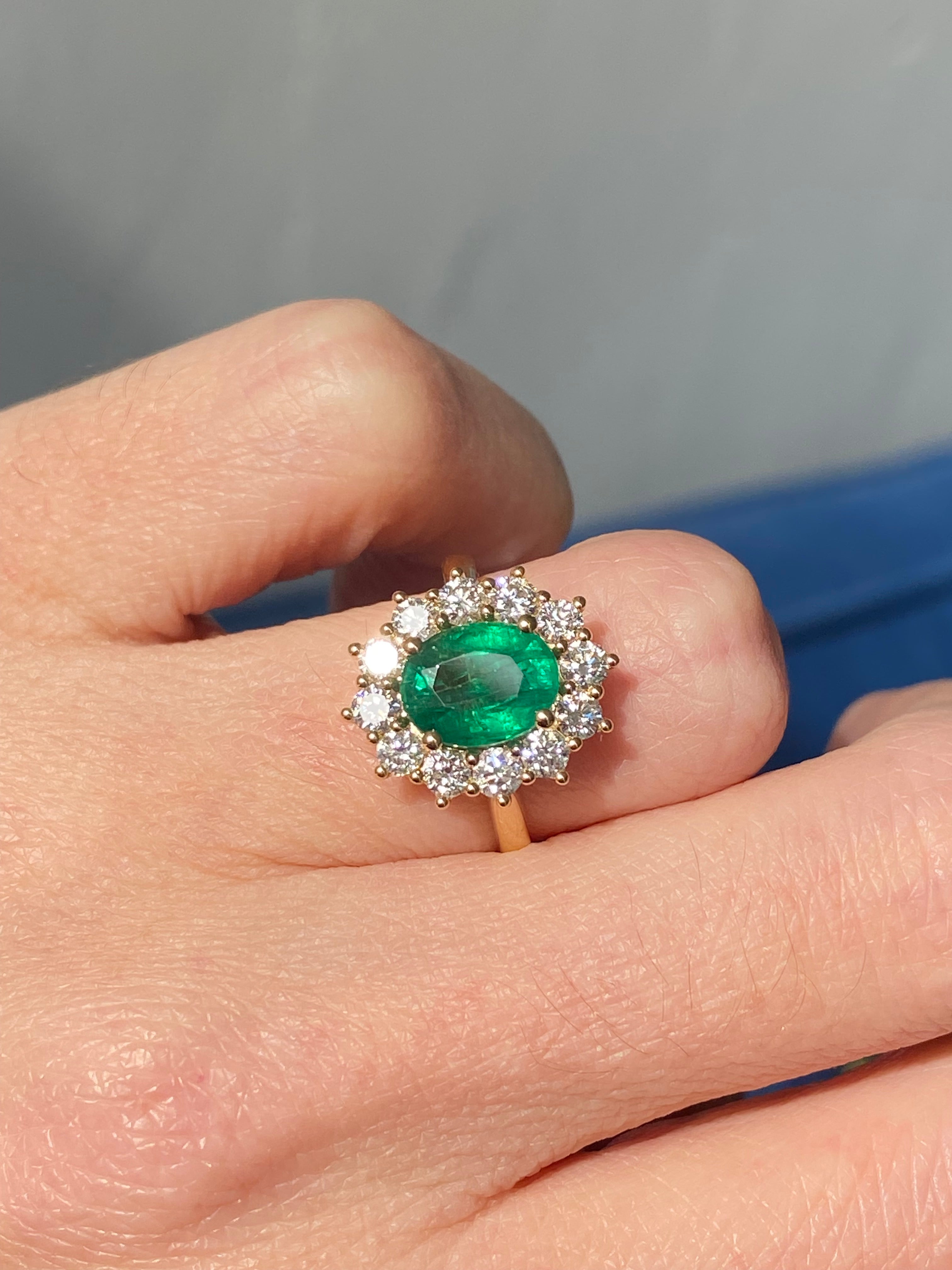 2.82 CTW Oval Cut Emerald and Natural Diamond Ring in 18ct Yellow Gold