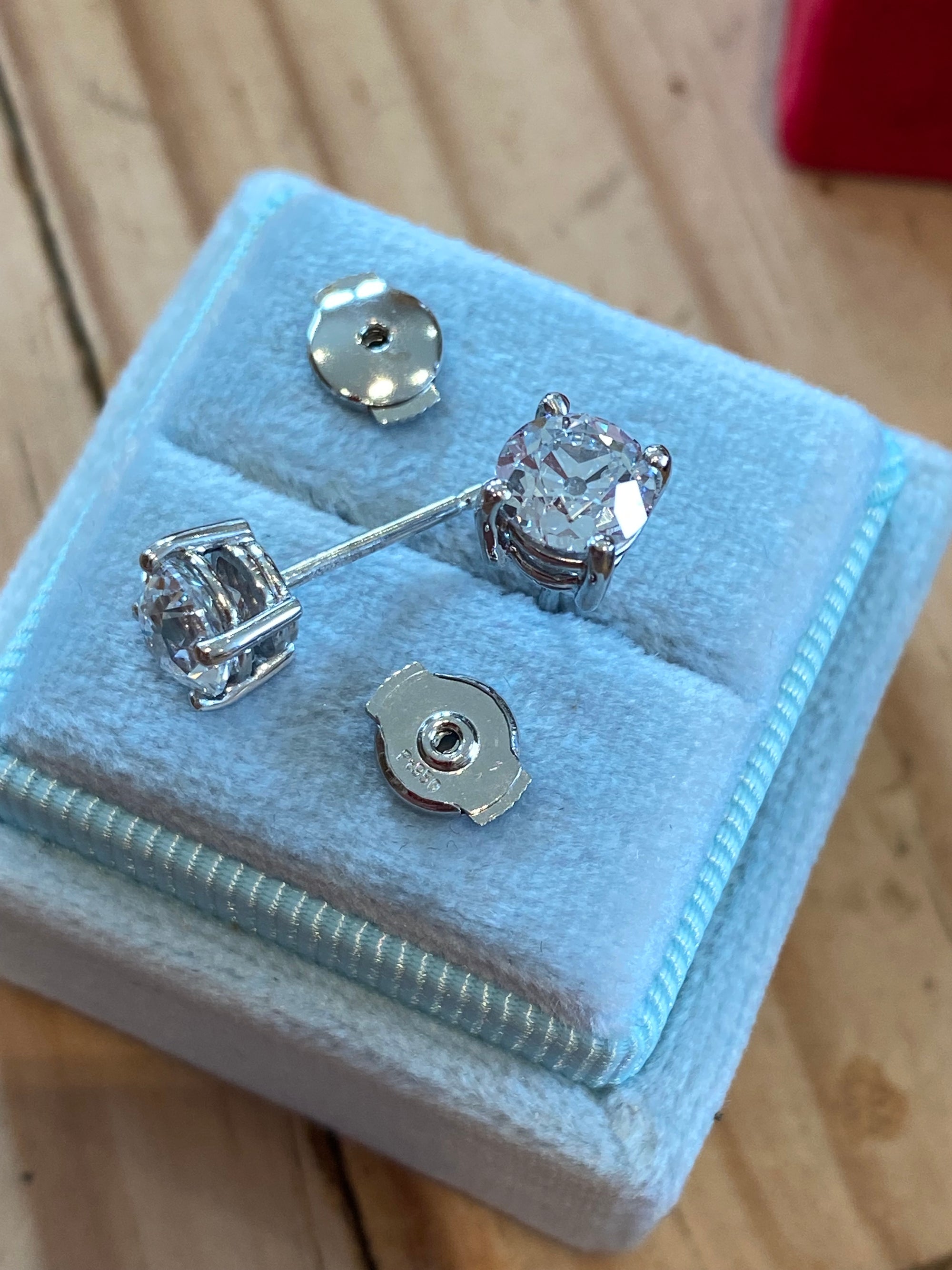 Heritage 2.00 CTW + Old Cut Lab Grown Diamond Solitaire Stud Earrings, at Least F Colour / VS Clarity