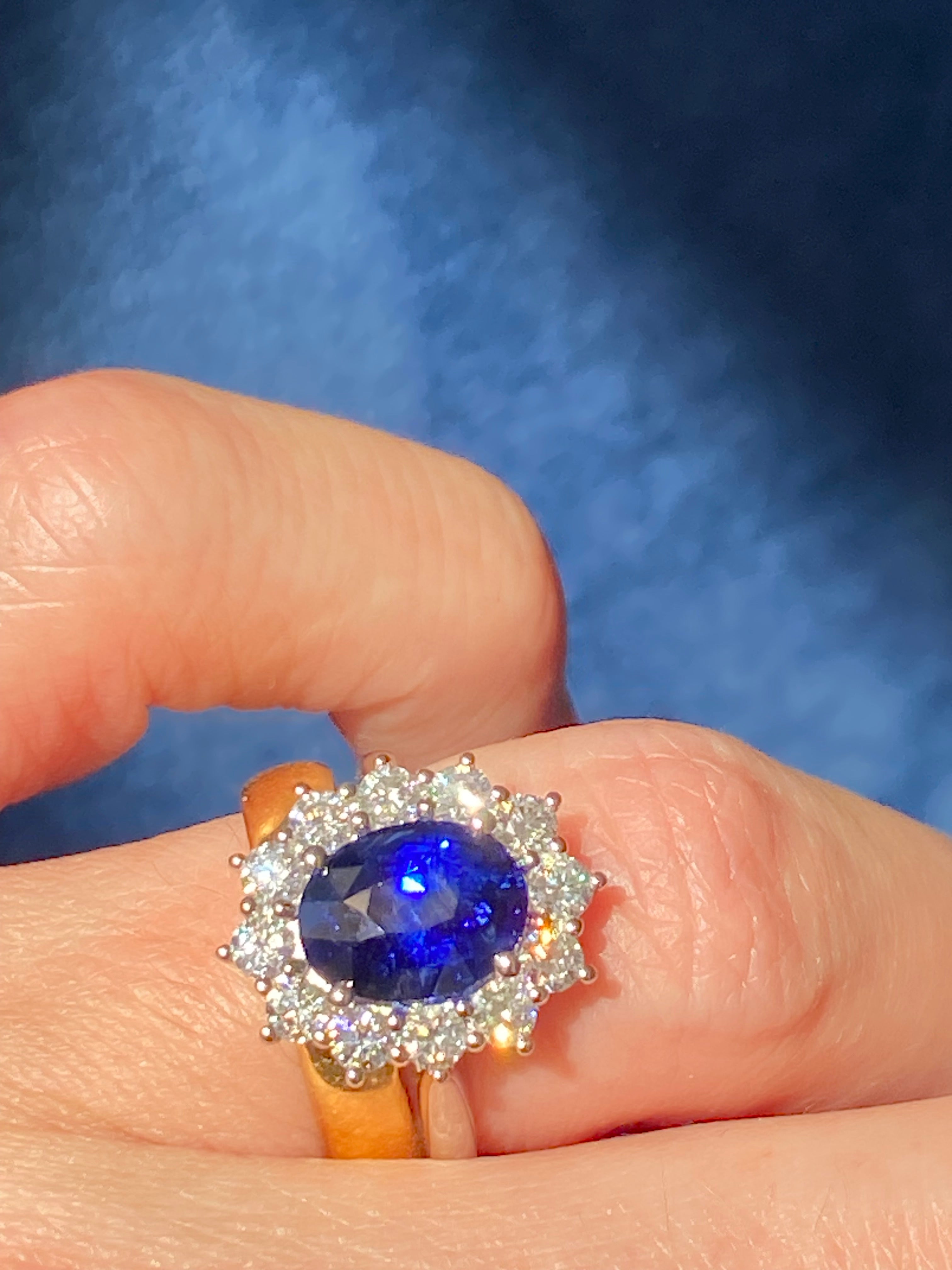 3.17 Carat Blue Ceylon Sapphire and 0.87 CTW Natural Diamond Halo Ring in Platinum