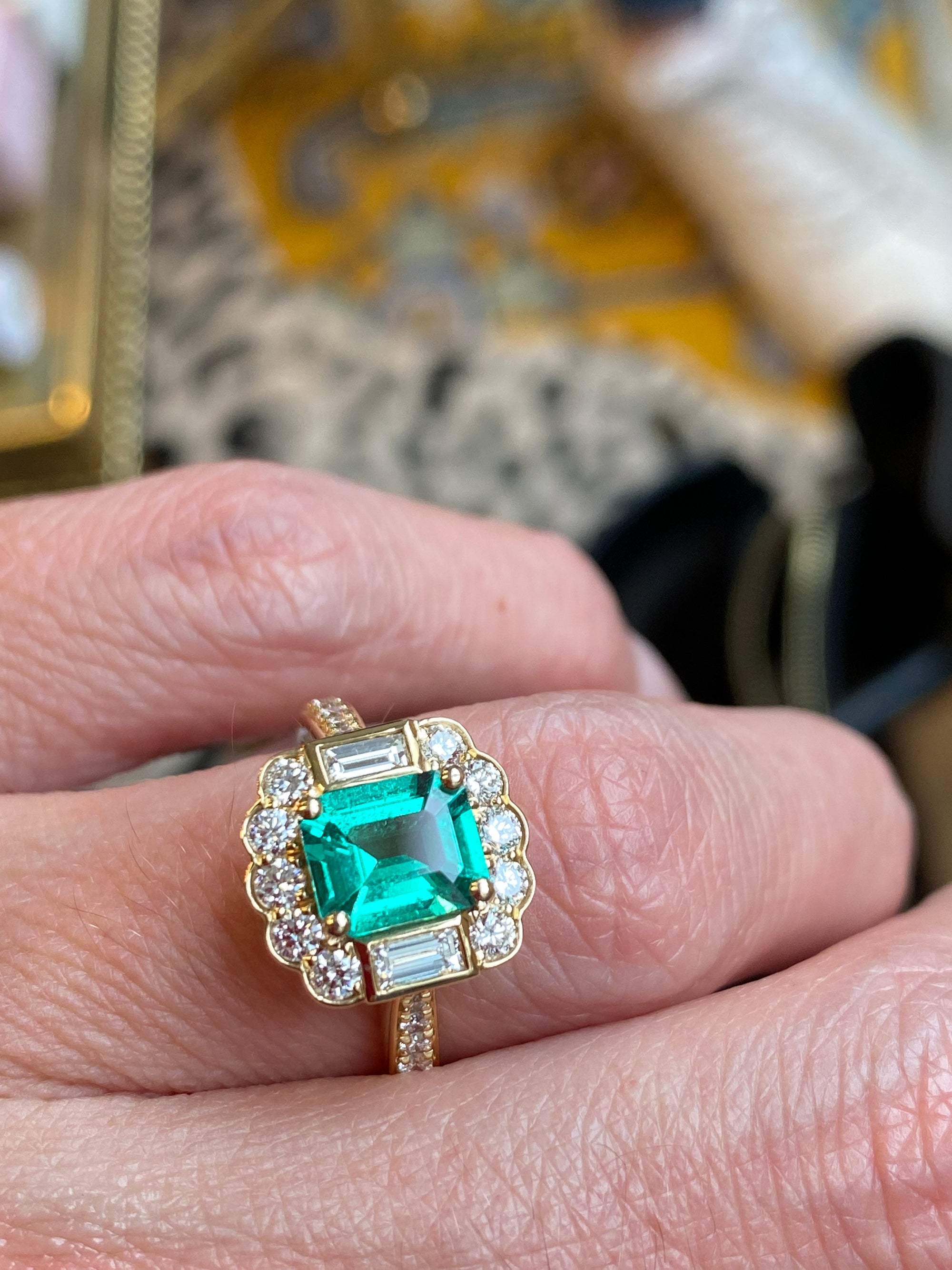 1.17 Carat GIA Colombian Emerald and 0.75ctw Natural Diamond Ring in 18ct Yellow Gold