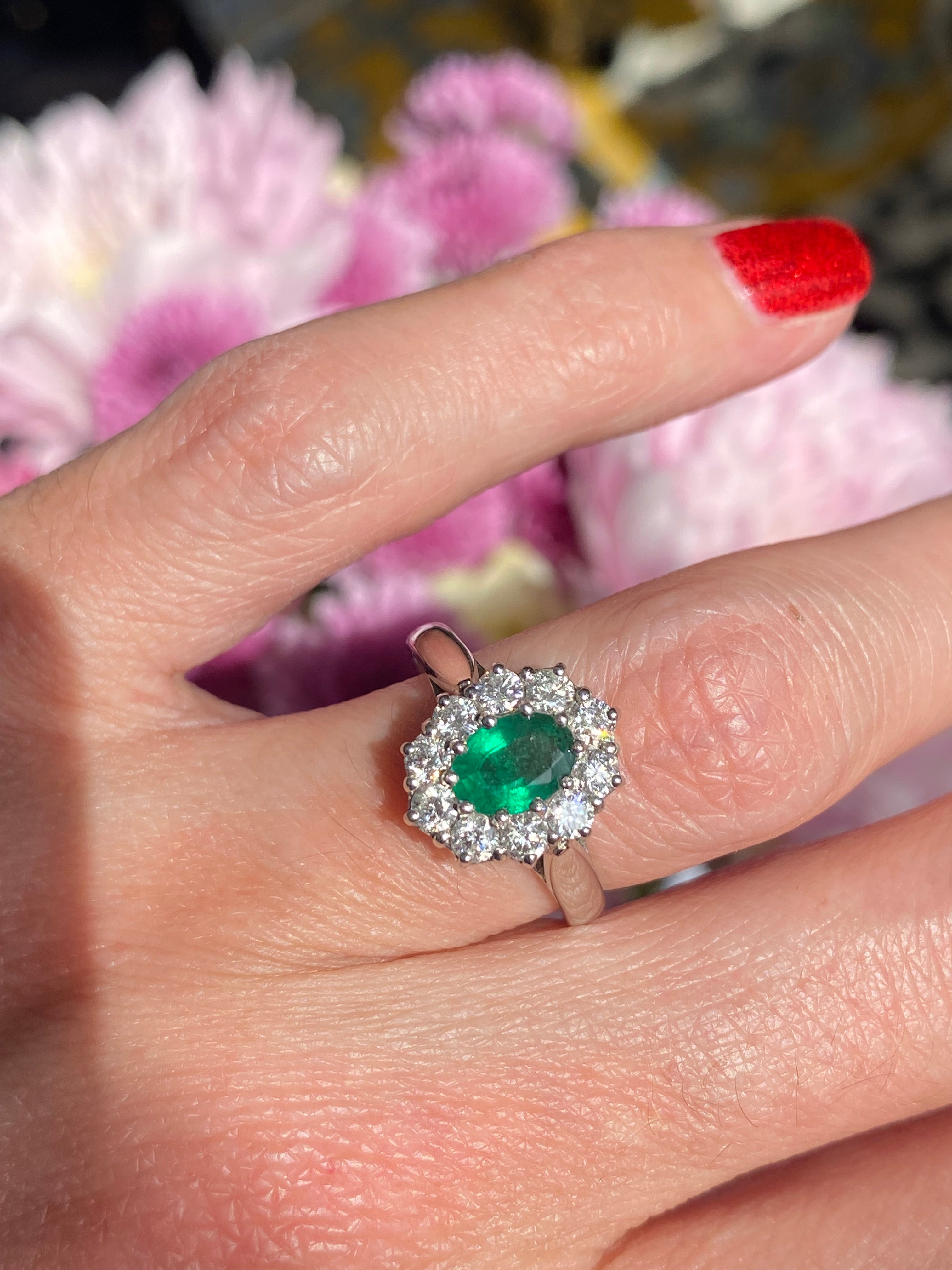 0.60 Carat Emerald and 0.66 ctw Natural Diamond Halo Engagement Ring in Platinum