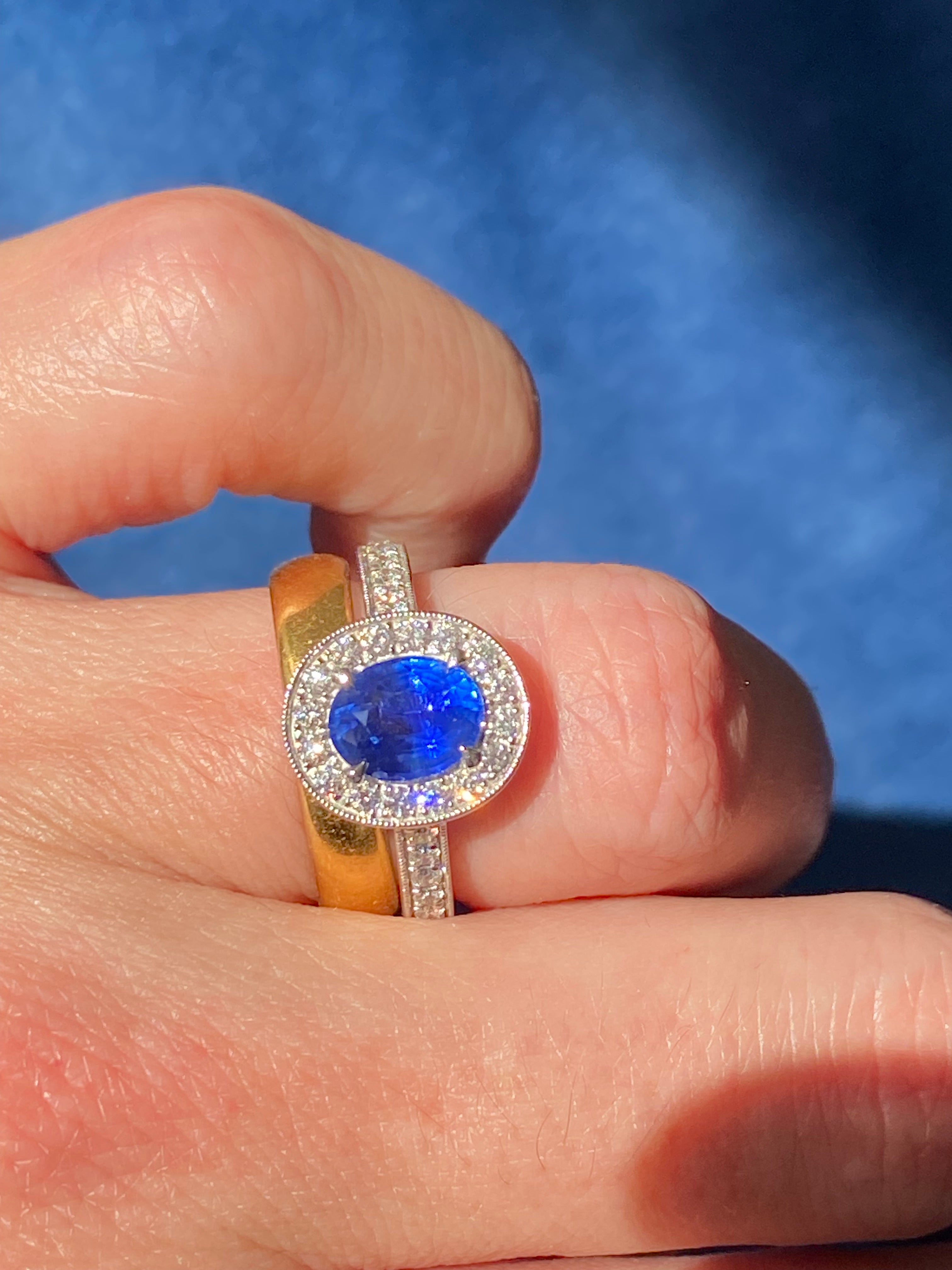1.98 CTW Blue Ceylon Sapphire and Natural Diamond Halo Ring in Platinum