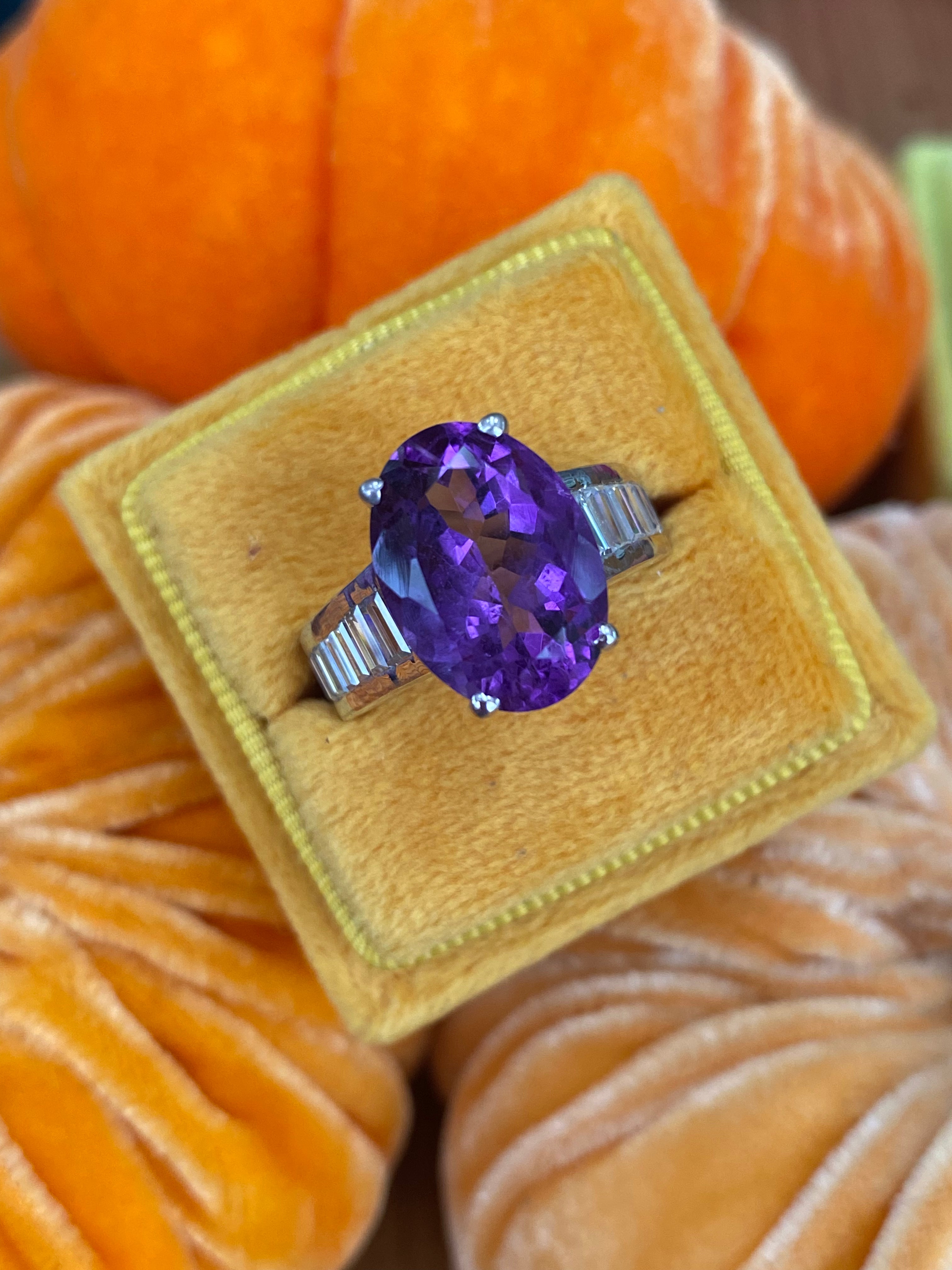 5.58ct Oval Cut Amethyst and 1.36ctw Moissanite Cocktail Ring in Sterling Silver