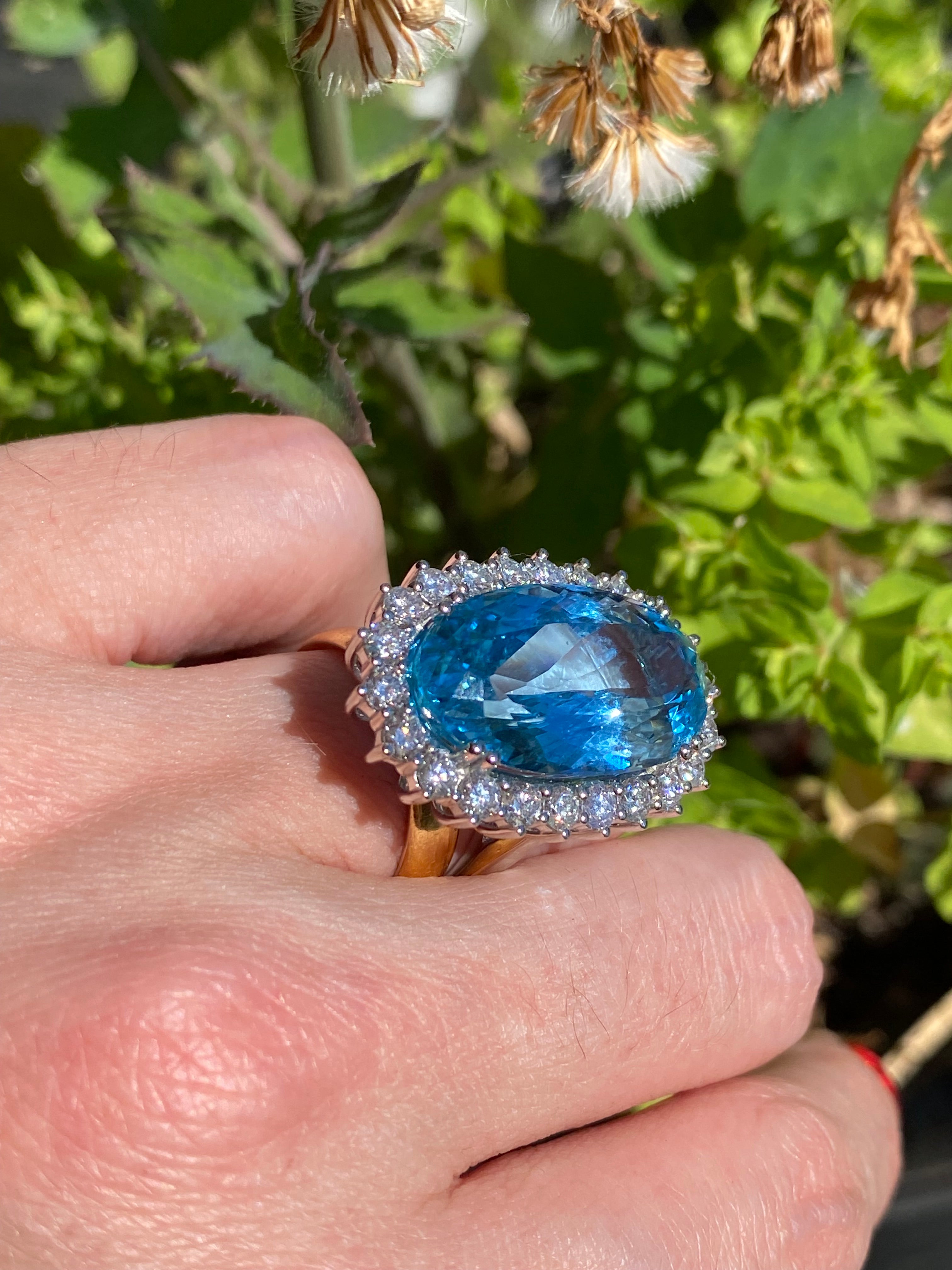 15.48 Carat Certified Santa Maria Aquamarine and 1.87ctw Natural Diamond Halo Ring in Platinum