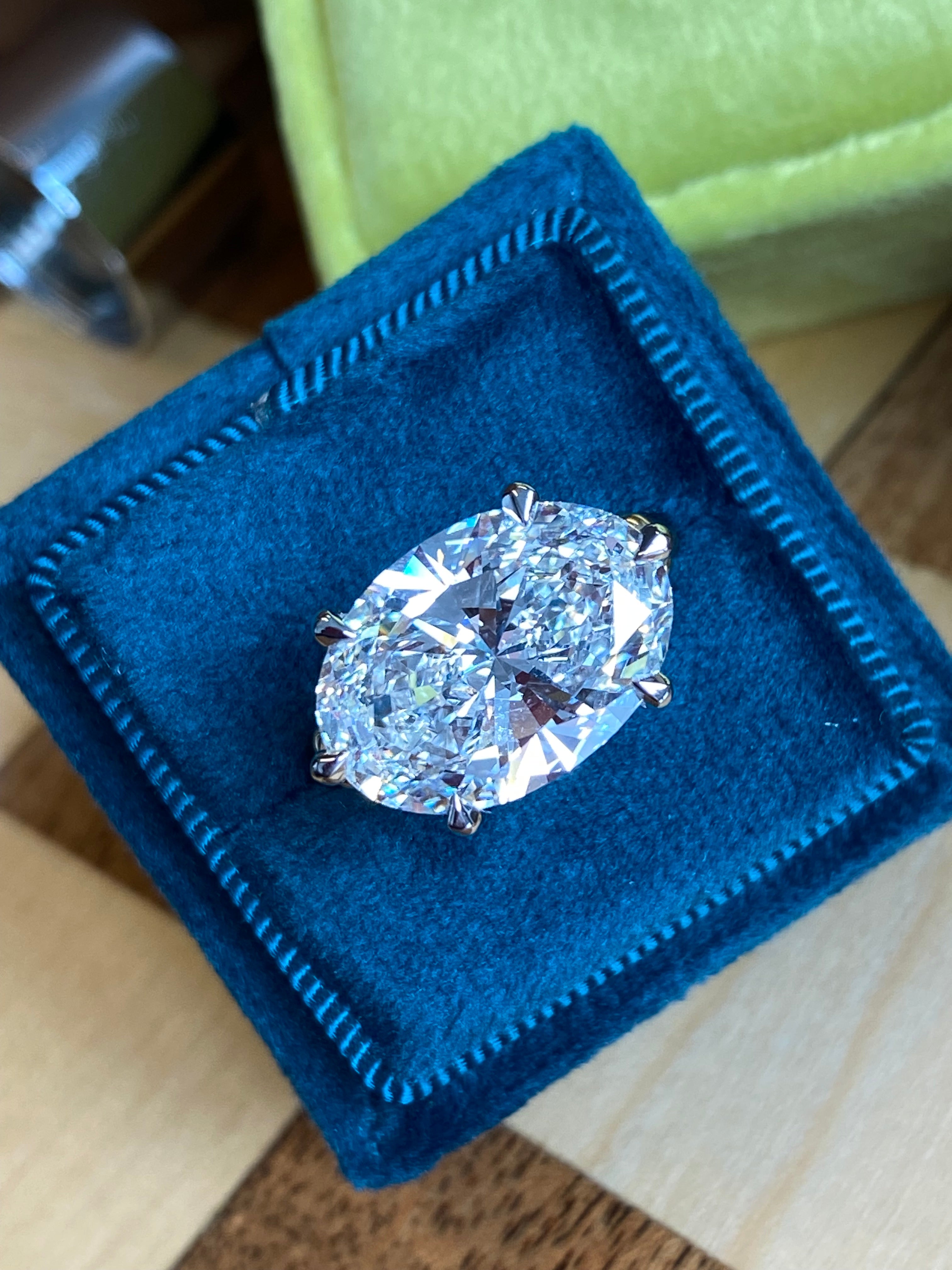 8.01 Carat Oval Cut Lab Diamond East West Solitaire Engagement Ring in 18ct Yellow Gold and Platinum