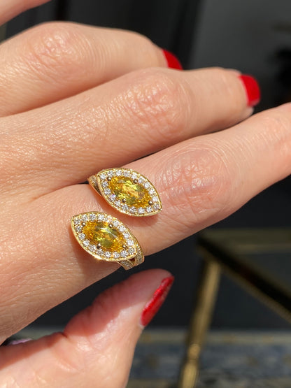 2.20ctw Yellow Ceylon Sapphire and 0.49ctw Natural Diamond Toi et Moi Ring in Platinum and 18ct Yellow Gold