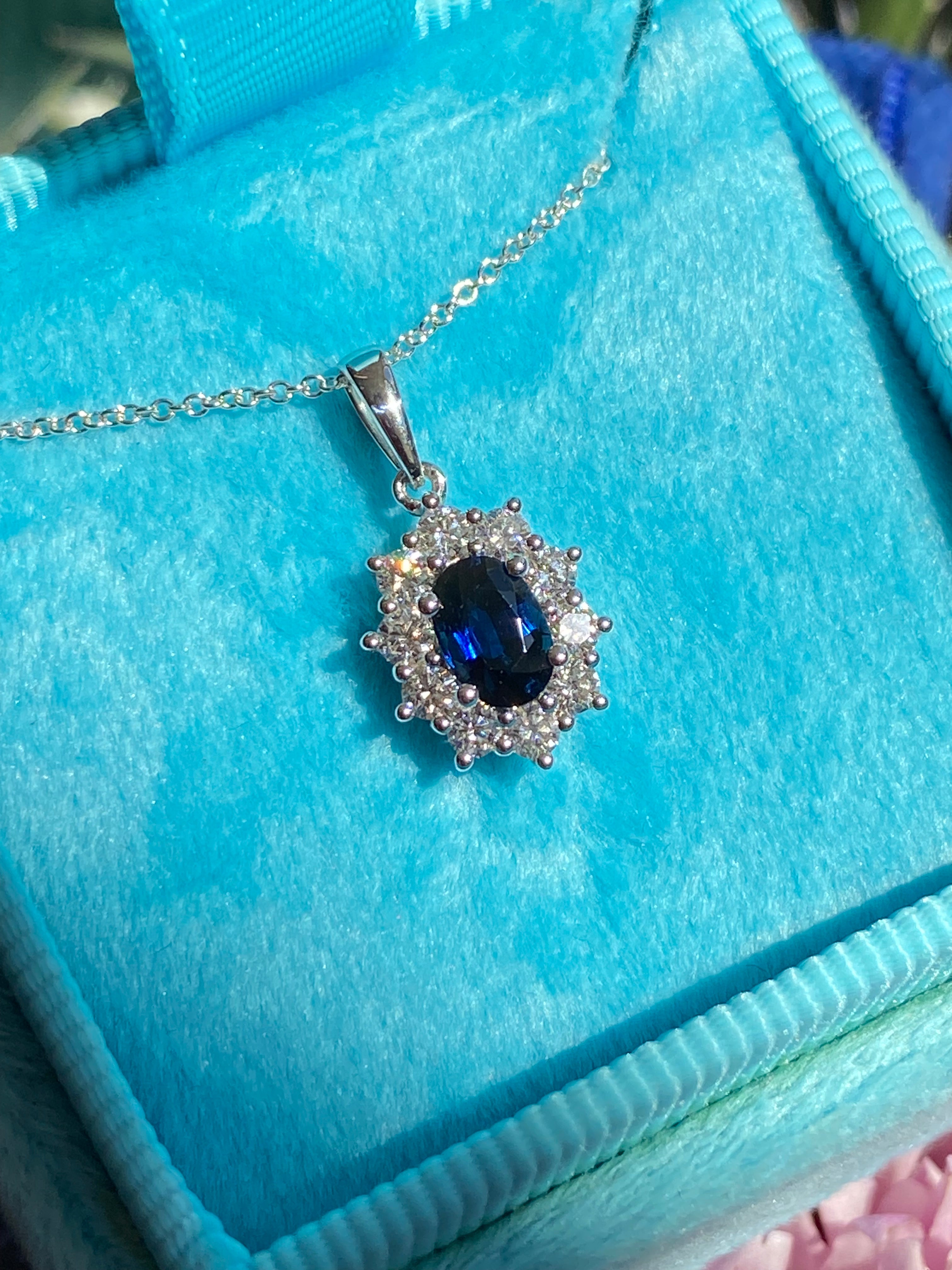 1.02 CTW Sapphire and Natural Diamond Pendant Necklace in 18ct White Gold