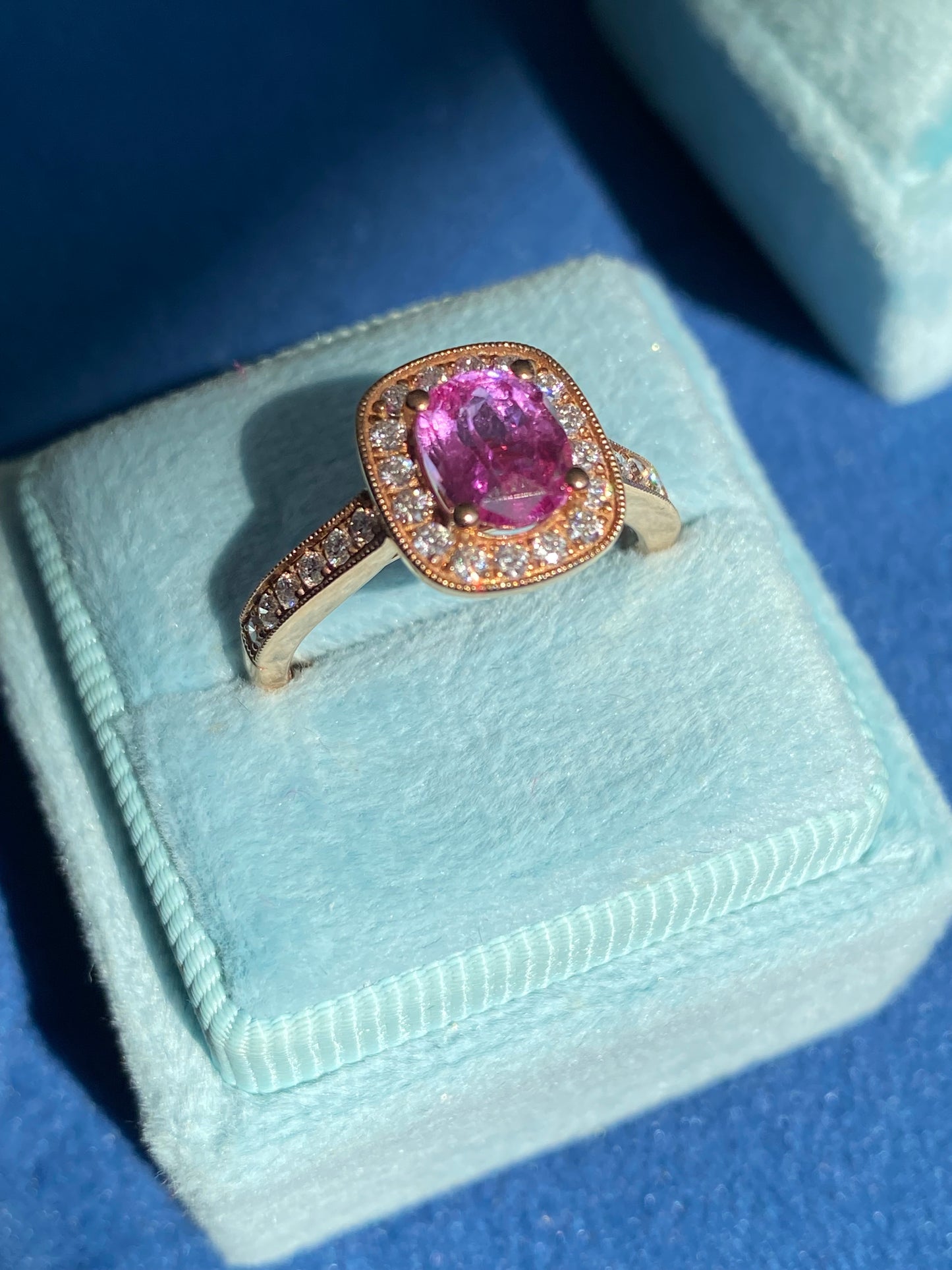 1.60 Carat Pink Sapphire and Natural Diamond Ring in 18ct Rose Gold