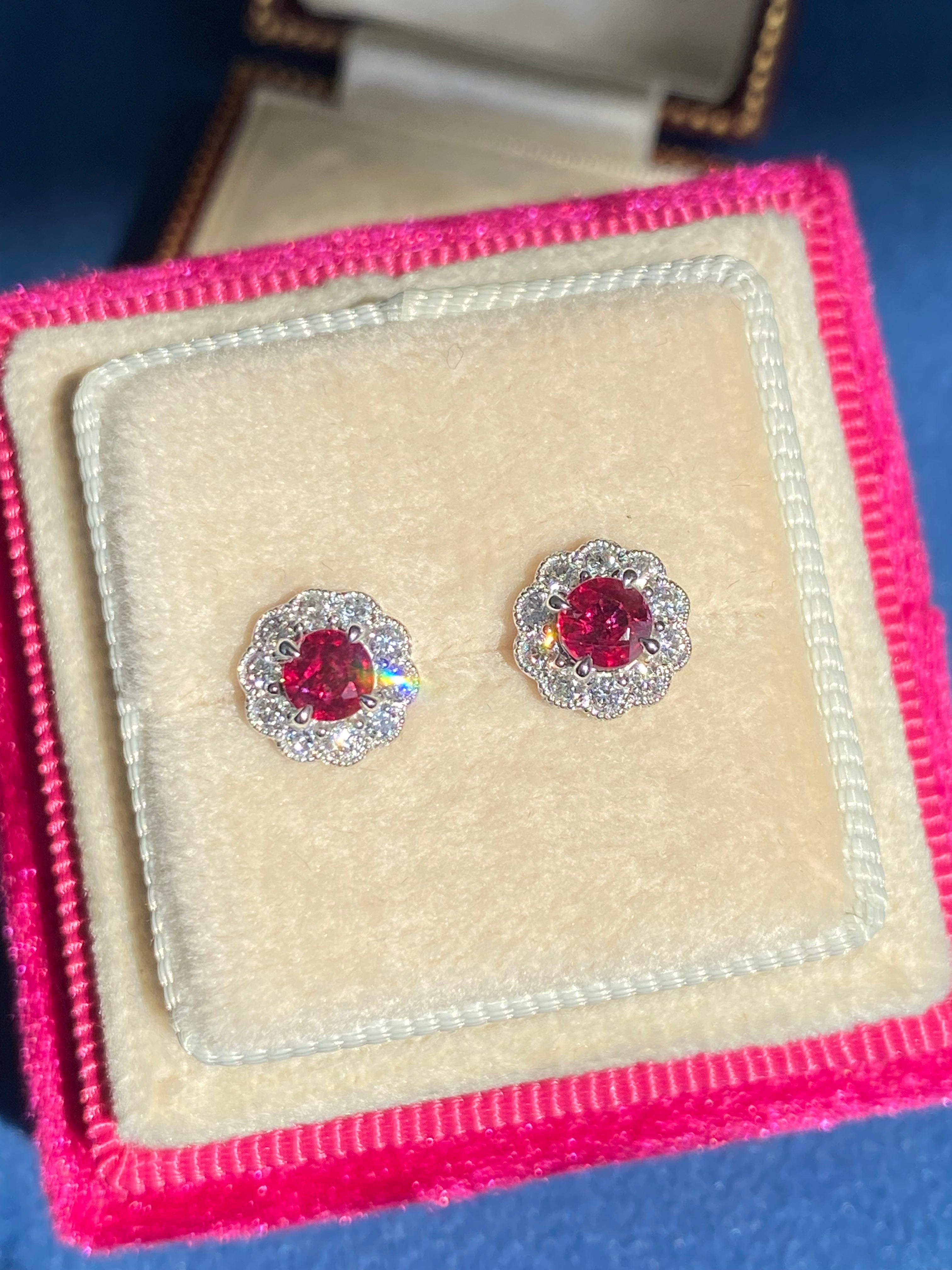 0.97 CTW Ruby and Natural Diamond Stud Earrings in 18ct White Gold