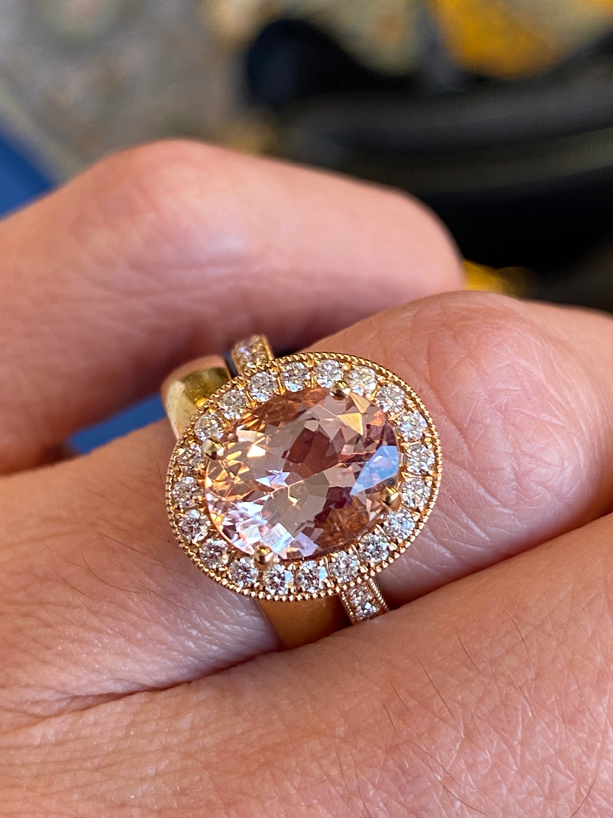 2.80 CTW Morganite and Natural Diamond Ring in 18ct Rose Gold